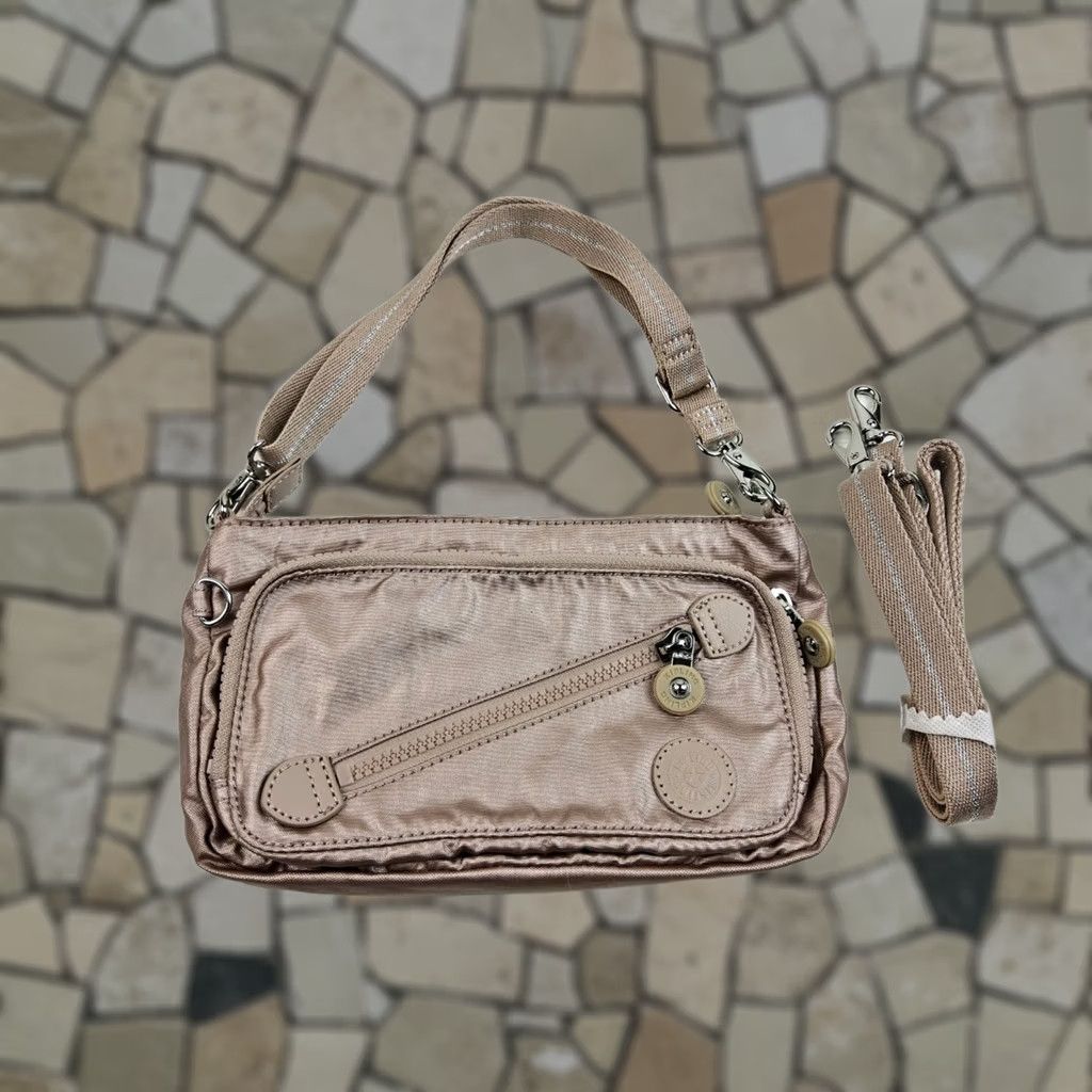 Vintage Kipling Pink Crossbody Shoulder Handbag Purse Metallic Pink Nylon Women Crossbody Bag 10x6x1 NWT Size ONE SIZE - 1 Thumbnail