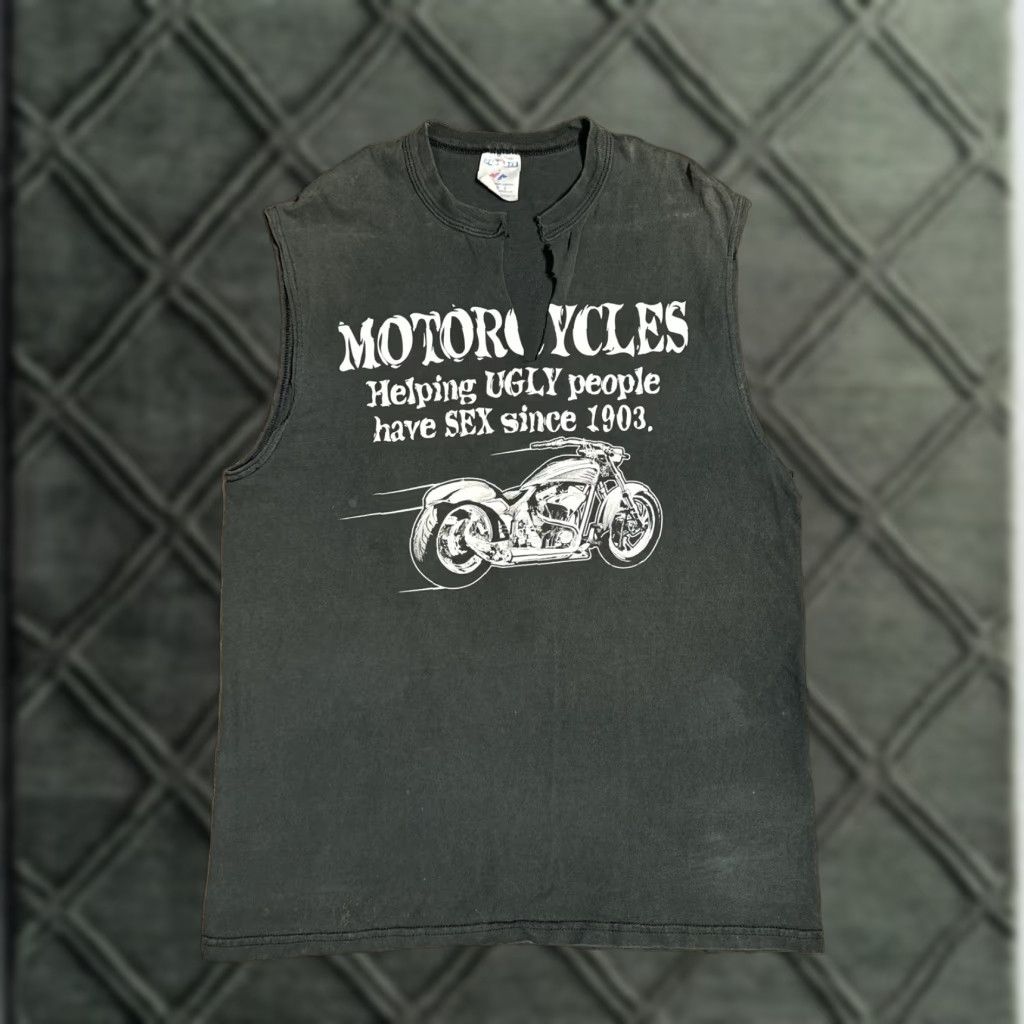 Jerzees VINTAGE 90s Motorcycles Helping Ugly People Have Sex Funny Chopped Cutoff Tee L Shirt Men Black L Size US L / EU 52-54 / 3 - 1 Thumbnail