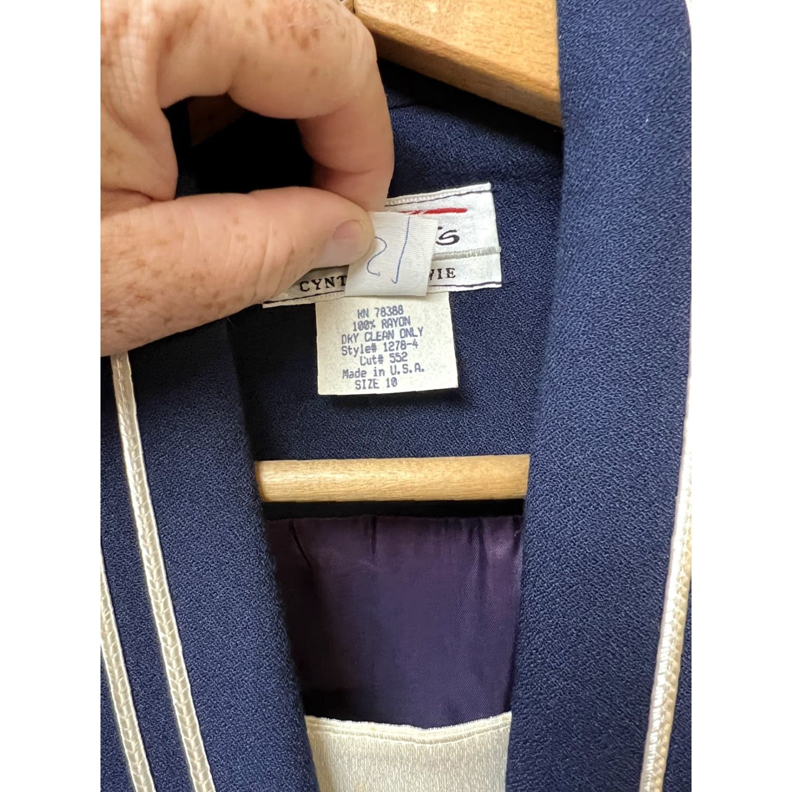 Talbots VINTAGE Talbots Dress SZ 10 Regular Navy Blue Cynthia Howie Womens Long Sleeve Crew Neck Zipper Button Knit Jersey Rayon 90s Classic USA Ballot Size L / US 10 / IT 46 - 6 Thumbnail