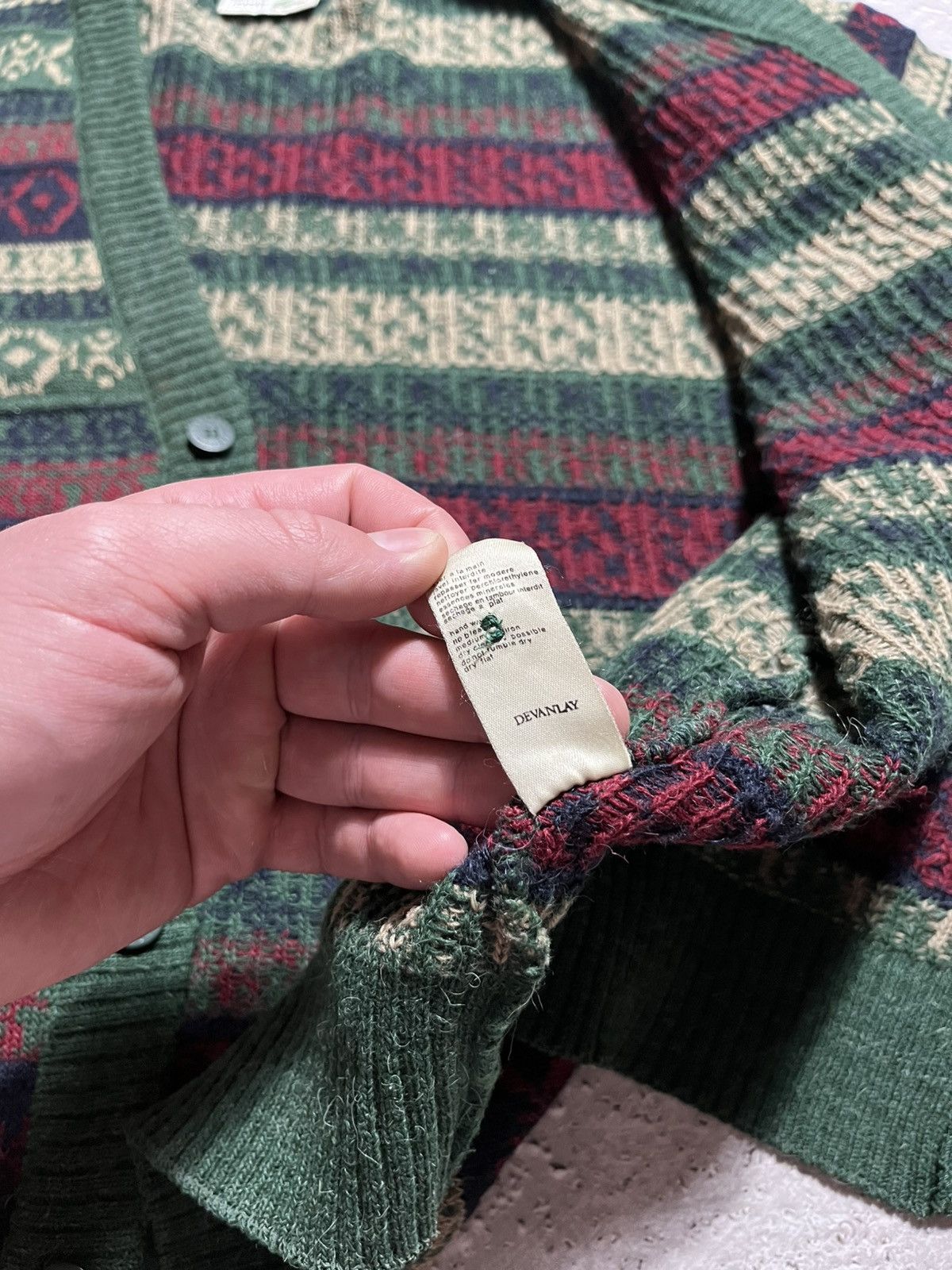 Lacoste × Vintage Vtg Lacoste Fair Isle Knit Cardigan Green Red Alpaca Wool Size US L / EU 52-54 / 3 - 10 Thumbnail
