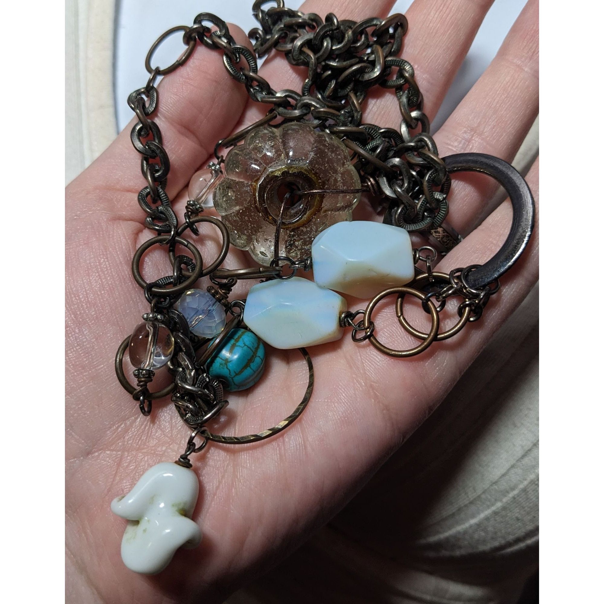 Other Handmade Upcycled Chunky Glass And Moonstone Beaded Chain Ne Size ONE SIZE - 12 Thumbnail