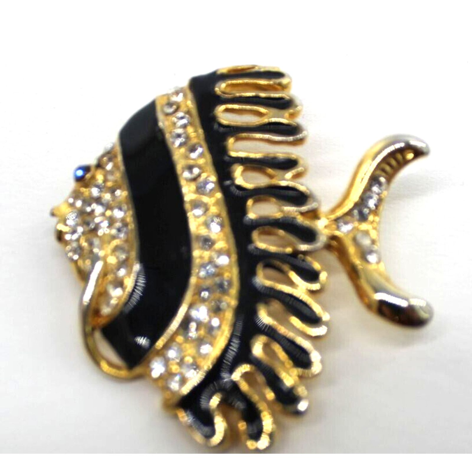 Other Parklane Fish Brooch Pin • Rhinestone • Black Enamel •2"X2" Size ONE SIZE - 2 Thumbnail