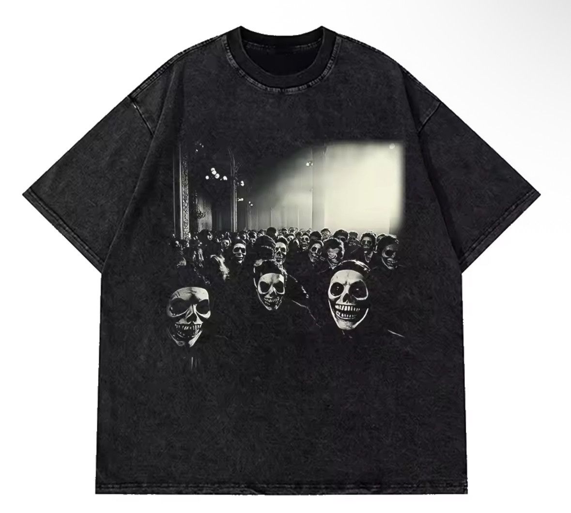 Japanese Brand Y2K Vintage Gothic Zombie Mask Print Washed T-Shirt Size US S / EU 44-46 / 1 - 1 Thumbnail