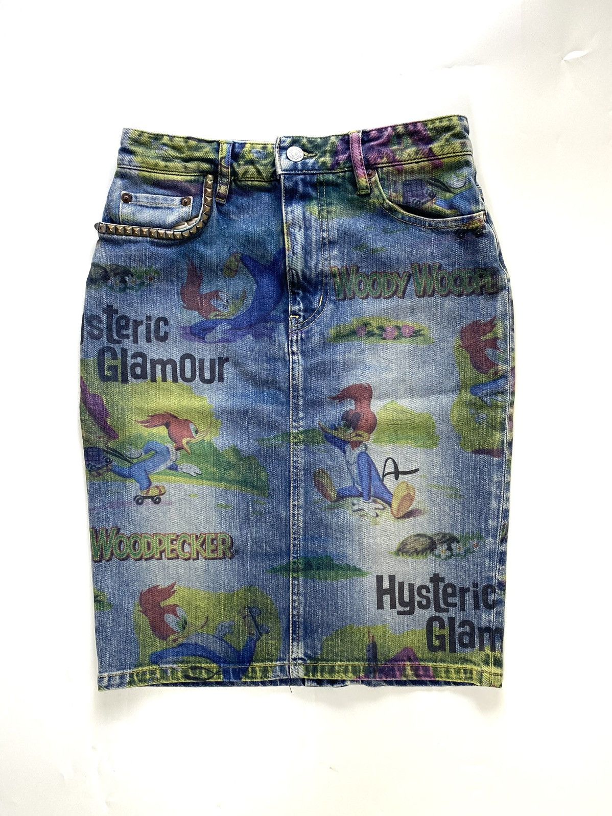 image of Hysteric Glamour Jeans Skirt Woody Woodfucker in Blue, Women's (Size 28)