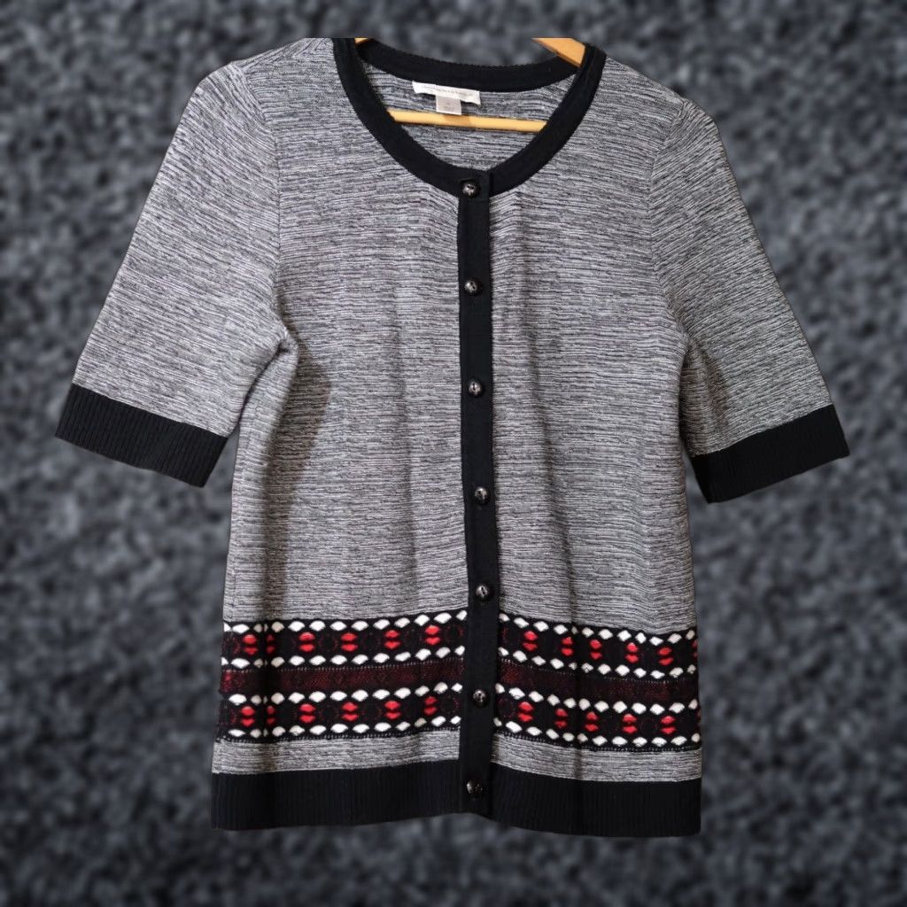 Vintage EUC Christopher & Banks Cardigan Black/White/Red Short Sleeve Women's M #H73-10 Size M / US 6-8 / IT 42-44 - 1 Thumbnail