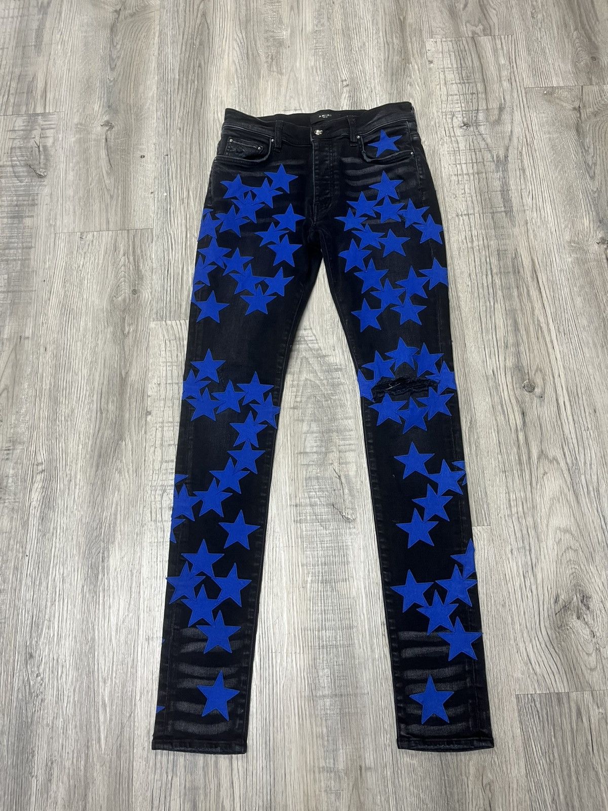 Amiri Alchemist Suede Stars Blue Aged Black Denim