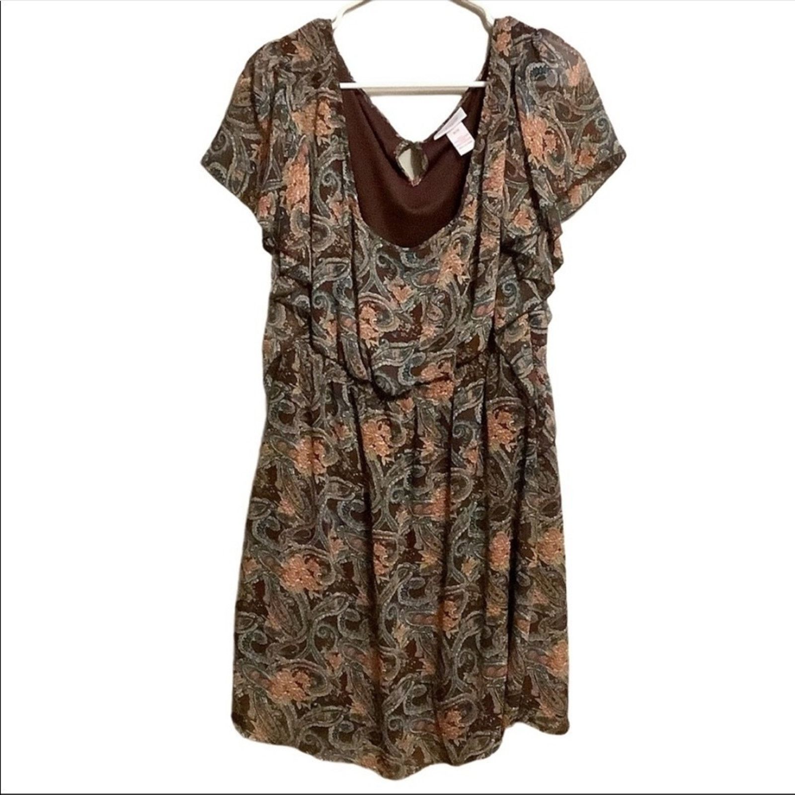 Other Loop 18 Vintage PAISLEY Flutter Sleeve Baby Doll Dress 9/11 Size L / US 10 / IT 46 - 1 Thumbnail