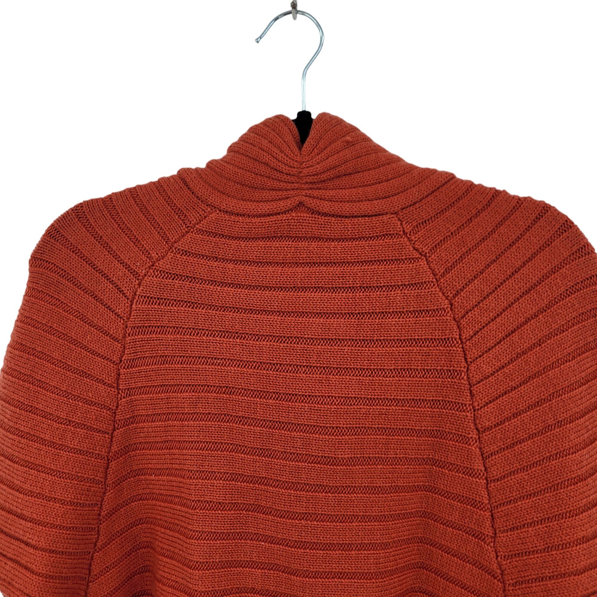 Designer Moth Rust Wool Ribbed Knit Poncho L High Collar Button Cardi Size L / US 10 / IT 46 - 10 Thumbnail