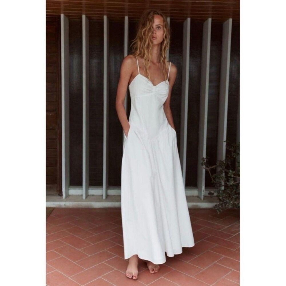 Zara Zara White Cotton Strappy Gabardine Dress Size XS / US 0-2 / IT 36-38 - 7 Thumbnail