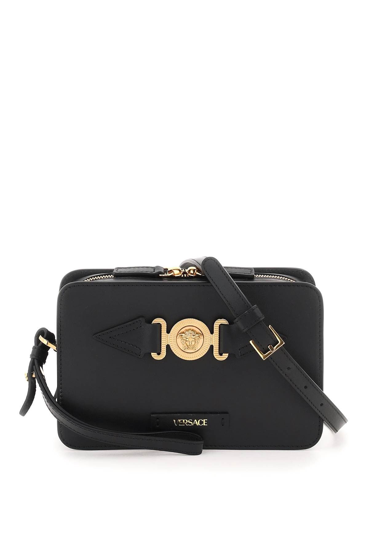 image of Versace Medusa Biggie Messenger Bag in Black Versace Gold, Men's