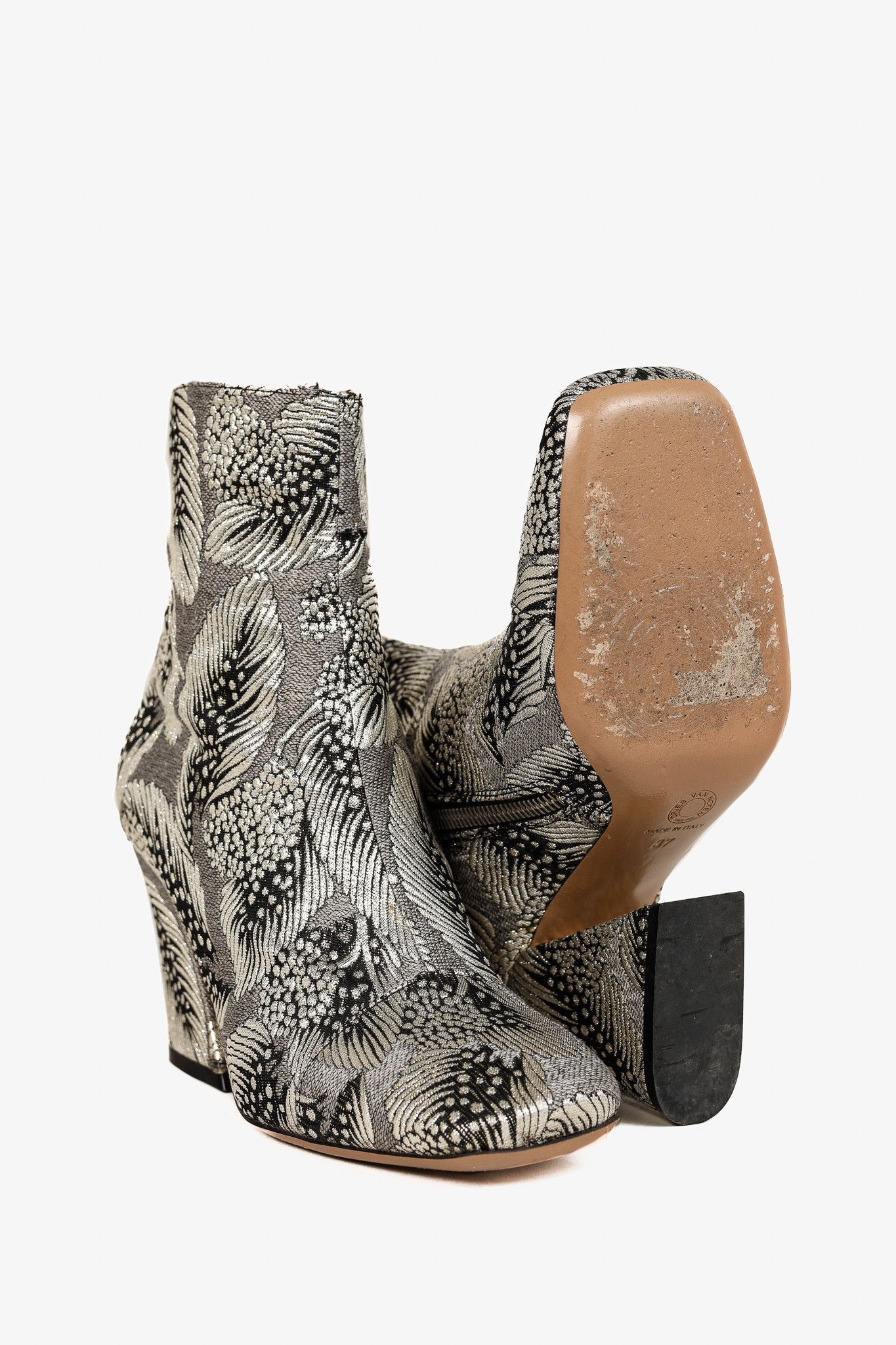 Dries Van Noten Dries Van Noten SS/18 Runway Silver Jacquard Ankle Boots Size US 6.5 / IT 36.5 - 4 Thumbnail