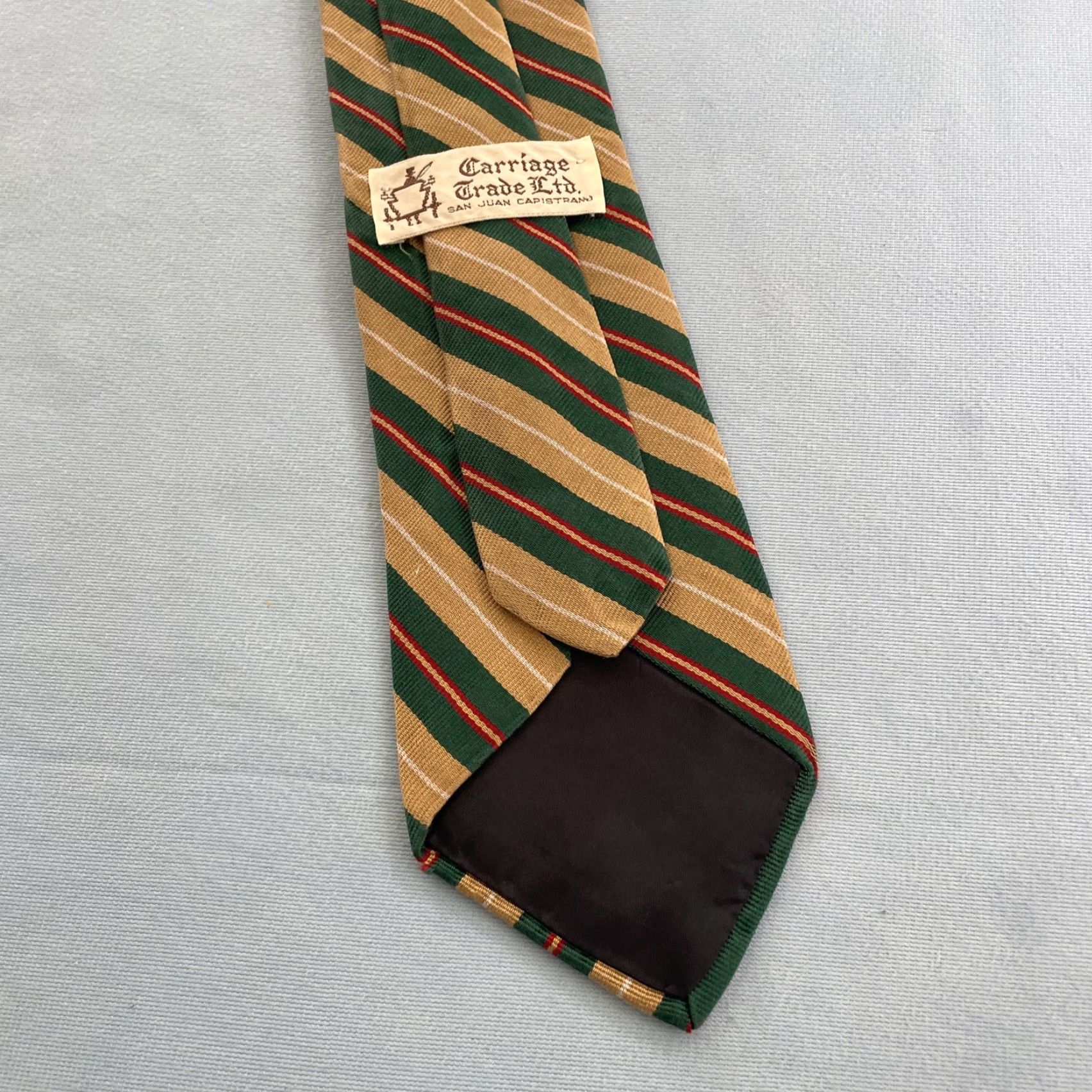 Vintage VINTAGE English Silk Repp Tie Green Tan Red Stripe 3 Thread 56" Capsule Necktie, Carriage Grade ltd. (Men) Size ONE SIZE - 6 Thumbnail