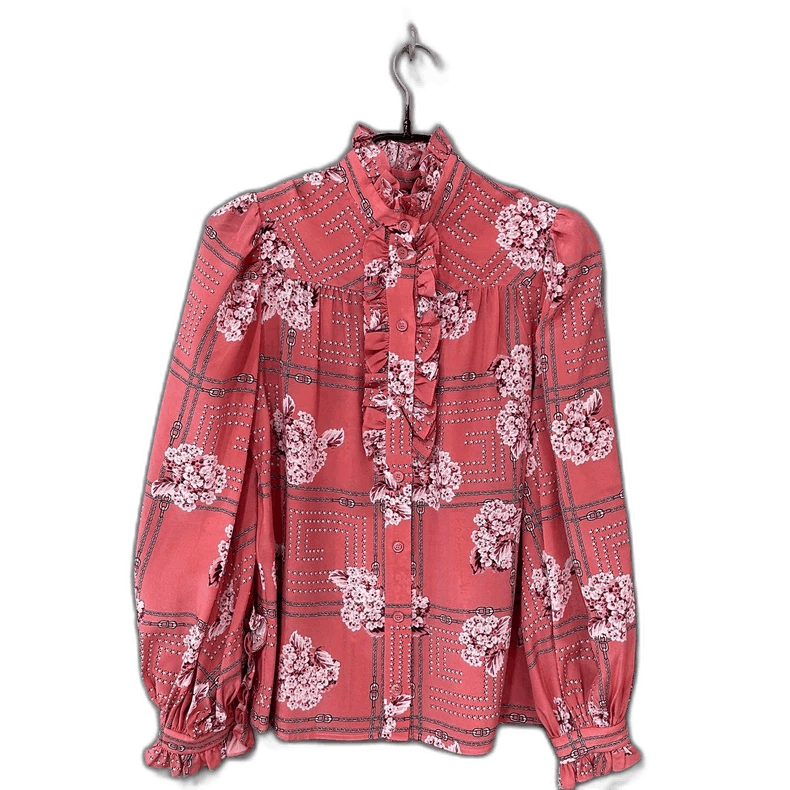 Gucci Pink Floral Silk Blouse with Ruffle Details Size S / US 4 / IT 40 - 1 Thumbnail