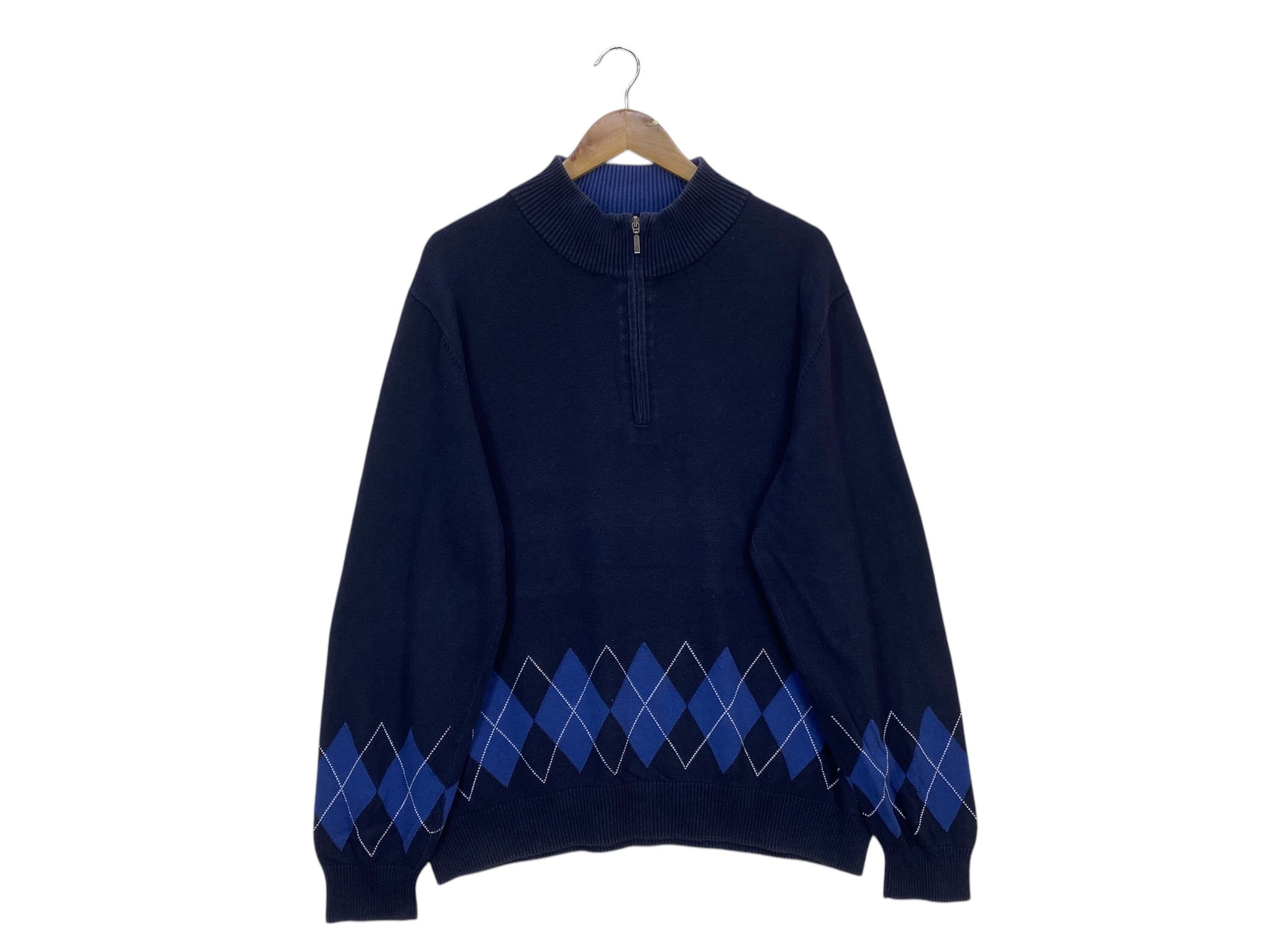 Eddie Bauer × Vintage Eddie Bauer Sweater Blue Black Quarter Zip Designer Pullover Size US XL / EU 56 / 4 - 1 Thumbnail