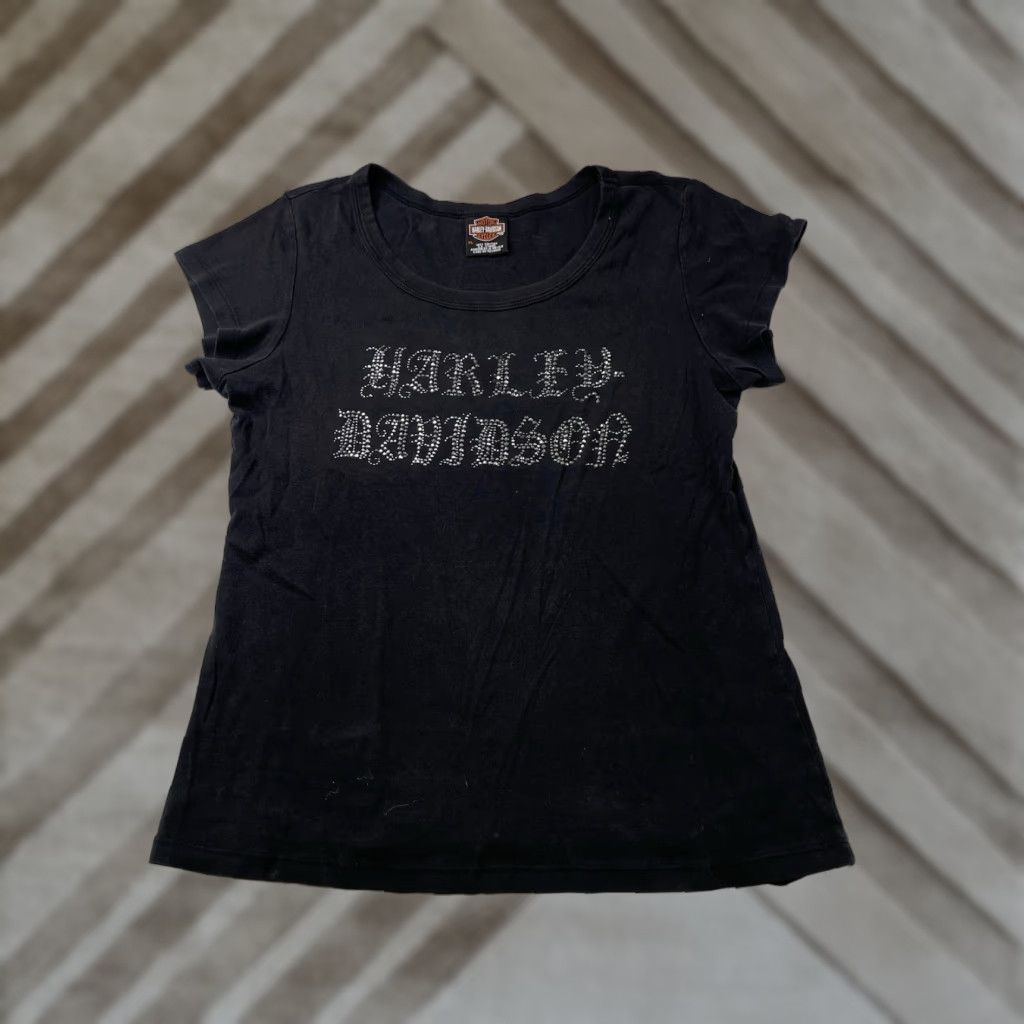 Harley Davidson VINTAGE Harley-Davidson Shirt Women XL Black Rhinestone Short Sleeve T-Shirt Size XL Size XL / US 12-14 / IT 48-50 - 1 Thumbnail