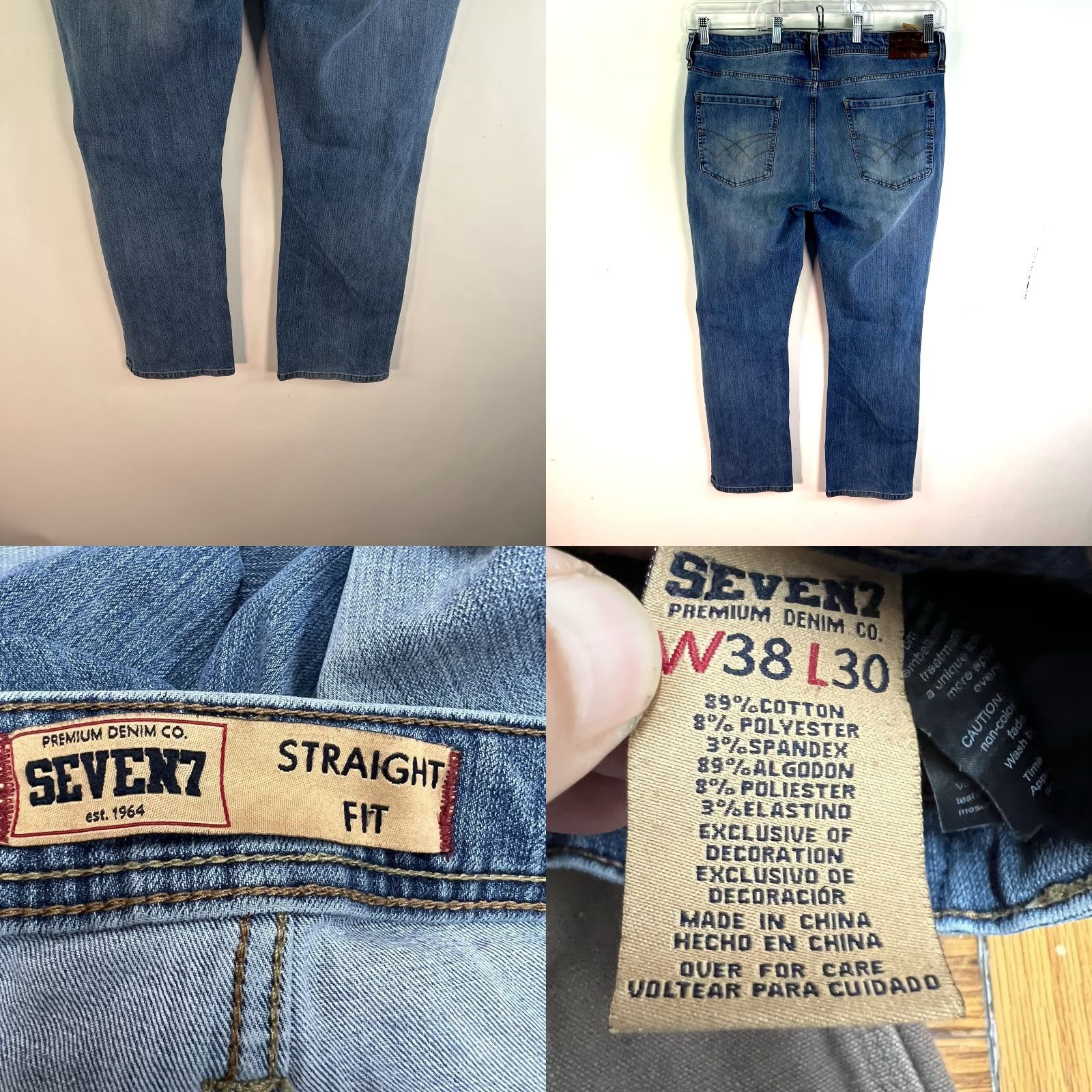 Vintage VINTAGE Seven7 Men's Straight Denim Jeans Size 38 Medium Wash Distressed Blue 29-Inch Inseam Regular Fit Size US 38 / EU 54 - 8 Thumbnail