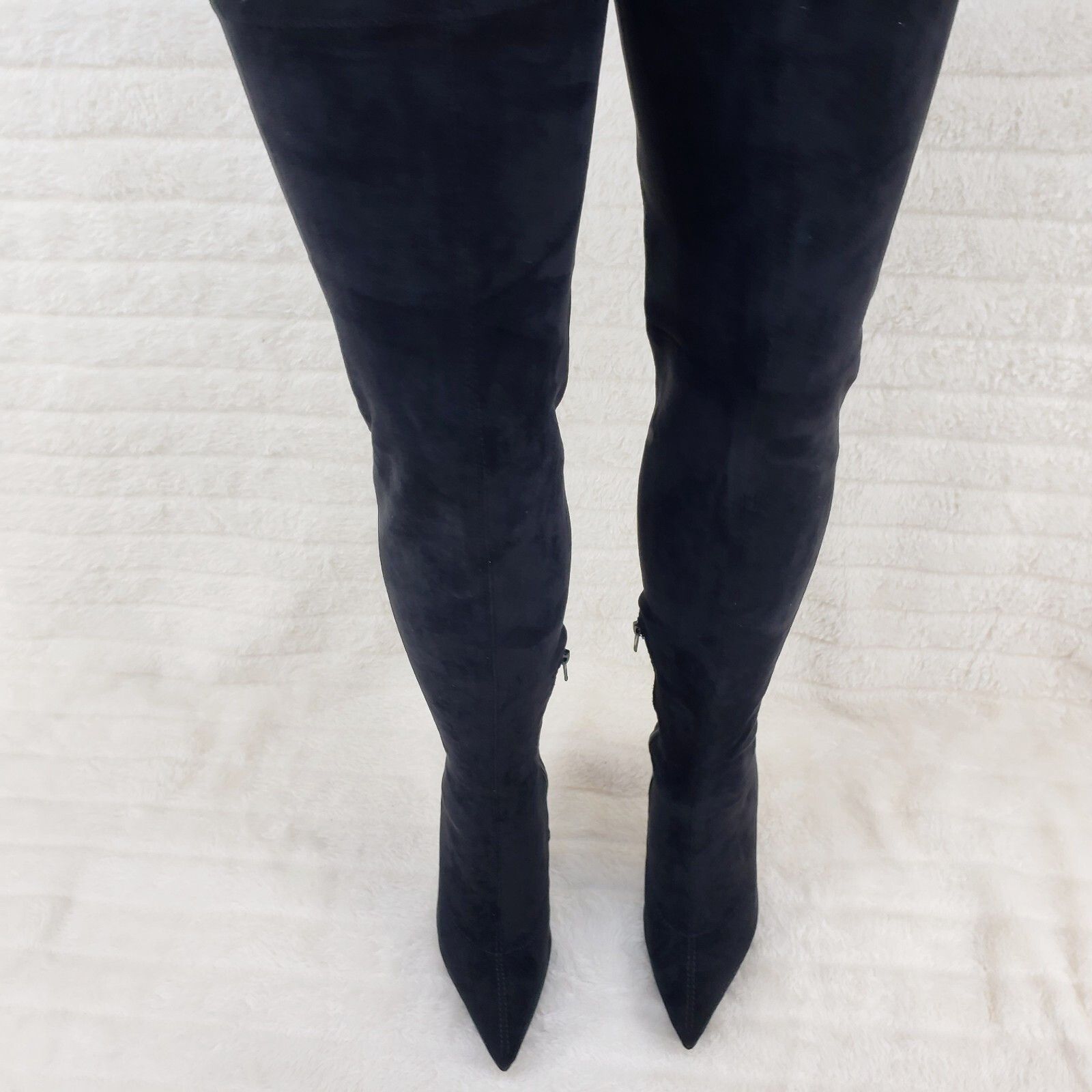 Other Girlz Revenge Faux Stretch Black Suede High Heel Pointy Toe Size US 7.5 / IT 37.5 - 4 Thumbnail