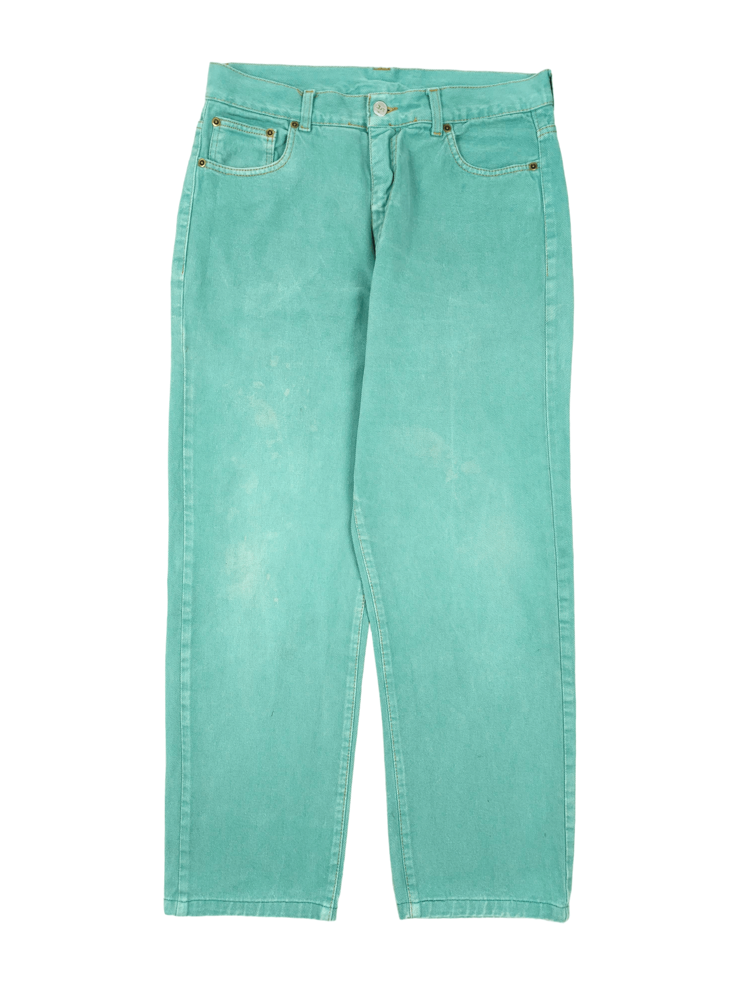 Japanese Brand × Vintage 💎 Size 33/30 Loose Straight Green Blue Denim Jeans Y2K Size US 33 - 1 Thumbnail