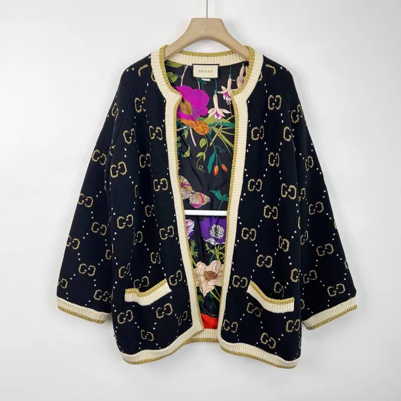 Gucci Gucci Black double G gold thread full-print knitted cardig Size M / US 6-8 / IT 42-44 - 1 Thumbnail