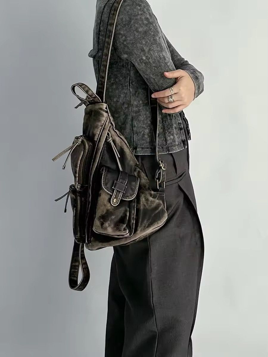Washed Pu Leather Vintage Backpack