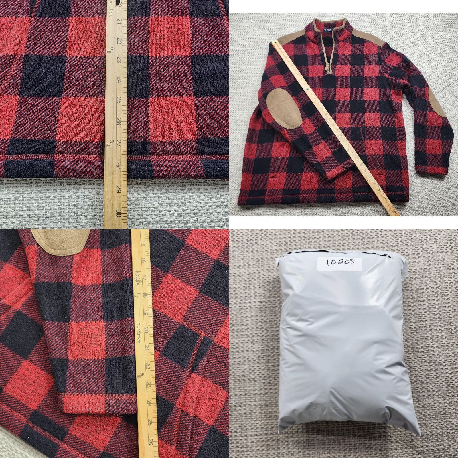 Cremieux Cremieux Sweater Mens Large Red Buffalo Plaid Quarter Zip Pullover Elbow Patch Size US L / EU 52-54 / 3 - 9 Thumbnail
