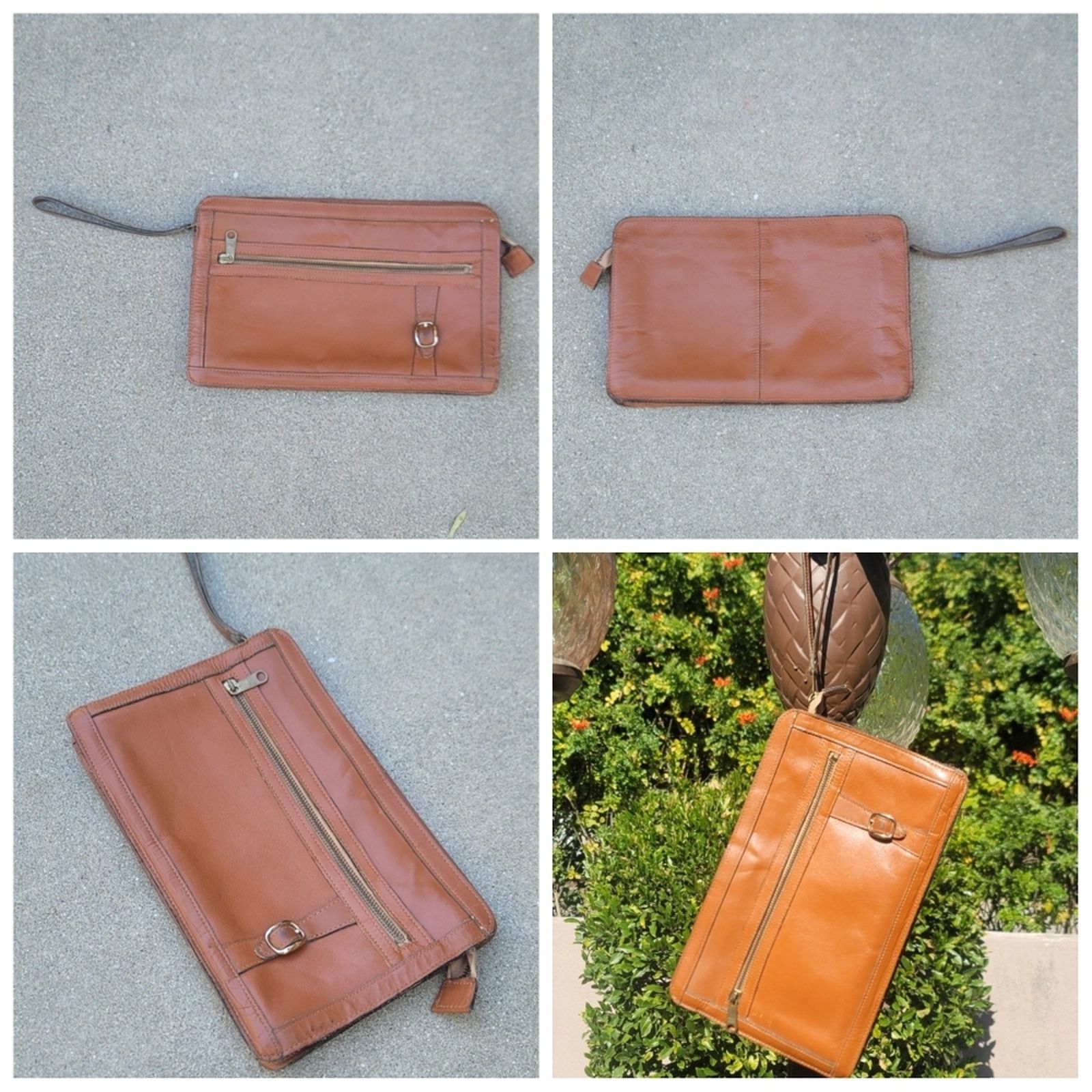 Handmade Vtg Brown Leather Clutch Wristlet Purse Size ONE SIZE - 1 Thumbnail