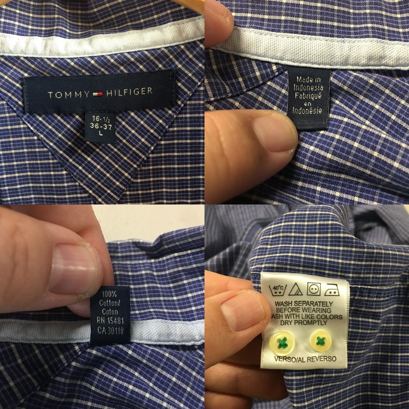 Tommy Hilfiger Tommy Hilfiger Shirt Mens 16 1/2 Blue Cotton Gingham Long Sleeve Button Down Shirt Size US L / EU 52-54 / 3 - 9 Thumbnail