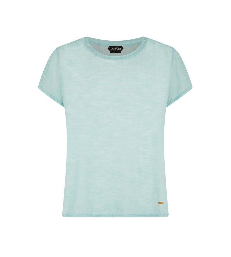 Tom Ford o1sndg0526 TSJ567 Logo-plaque Jersey T-Shirt in Light Blue Size S / US 4 / IT 40 - 1 Thumbnail
