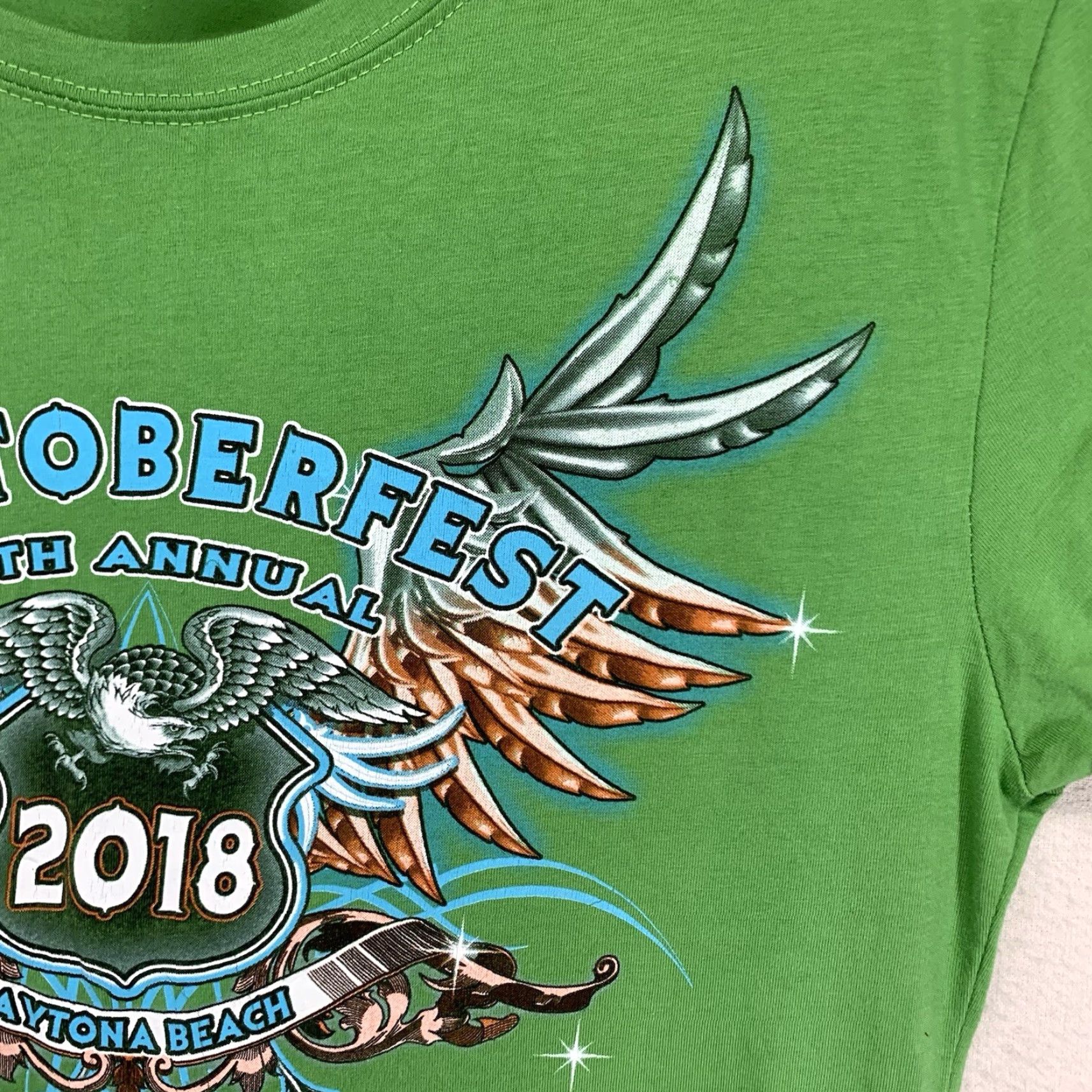 Vintage Bike Week T-Shirt XL Green Graphic Print Eagle Wings Casual Women 2018 Daytona Beach Biker Size XL / US 12-14 / IT 48-50 - 7 Thumbnail