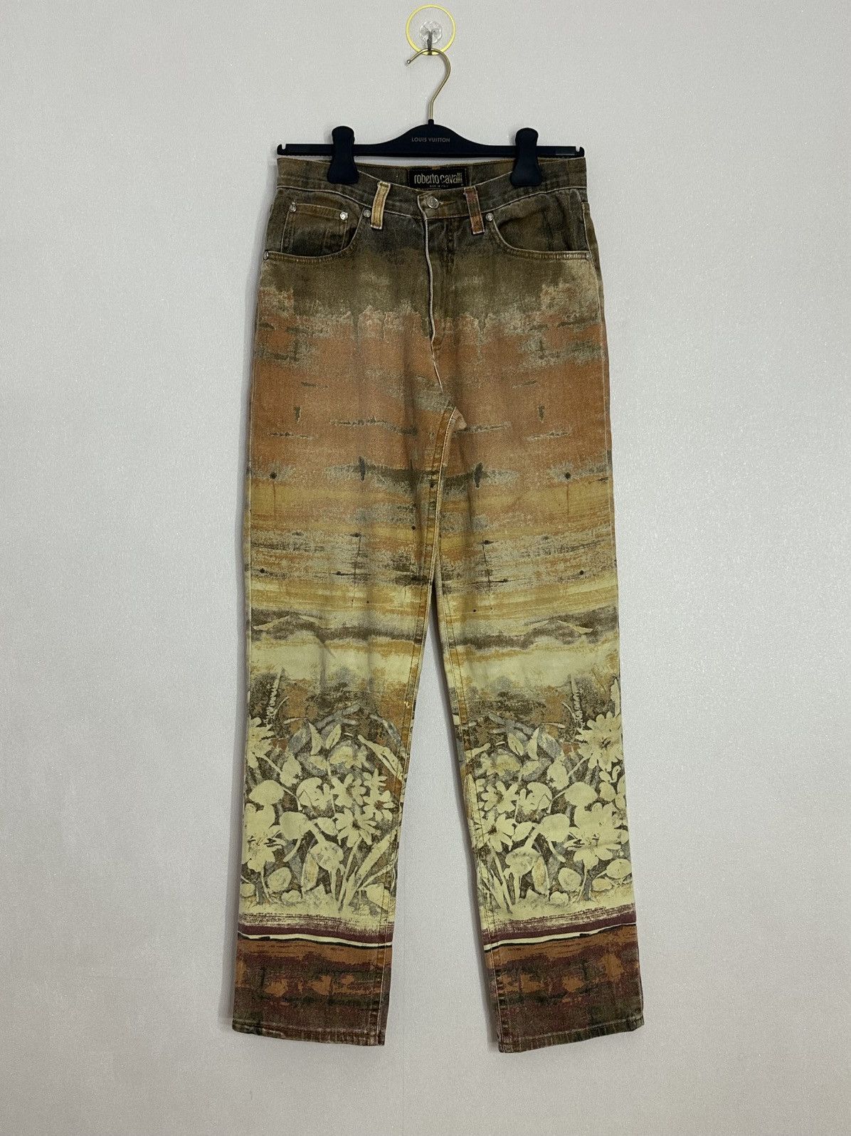 Roberto Cavalli 90s Floral Print Brown Jeans M