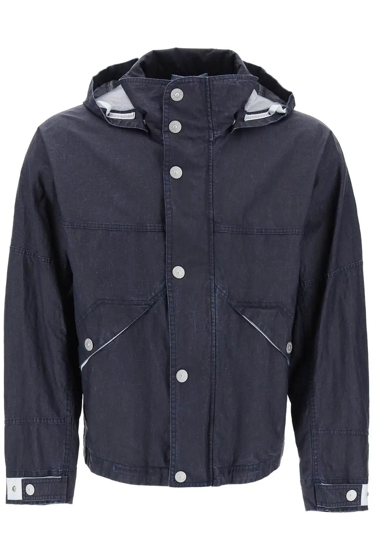 image of Stone Island O1S22I1N0524 Marina Raw Plated Linen Jacket In Blue, Men's (Size XL)