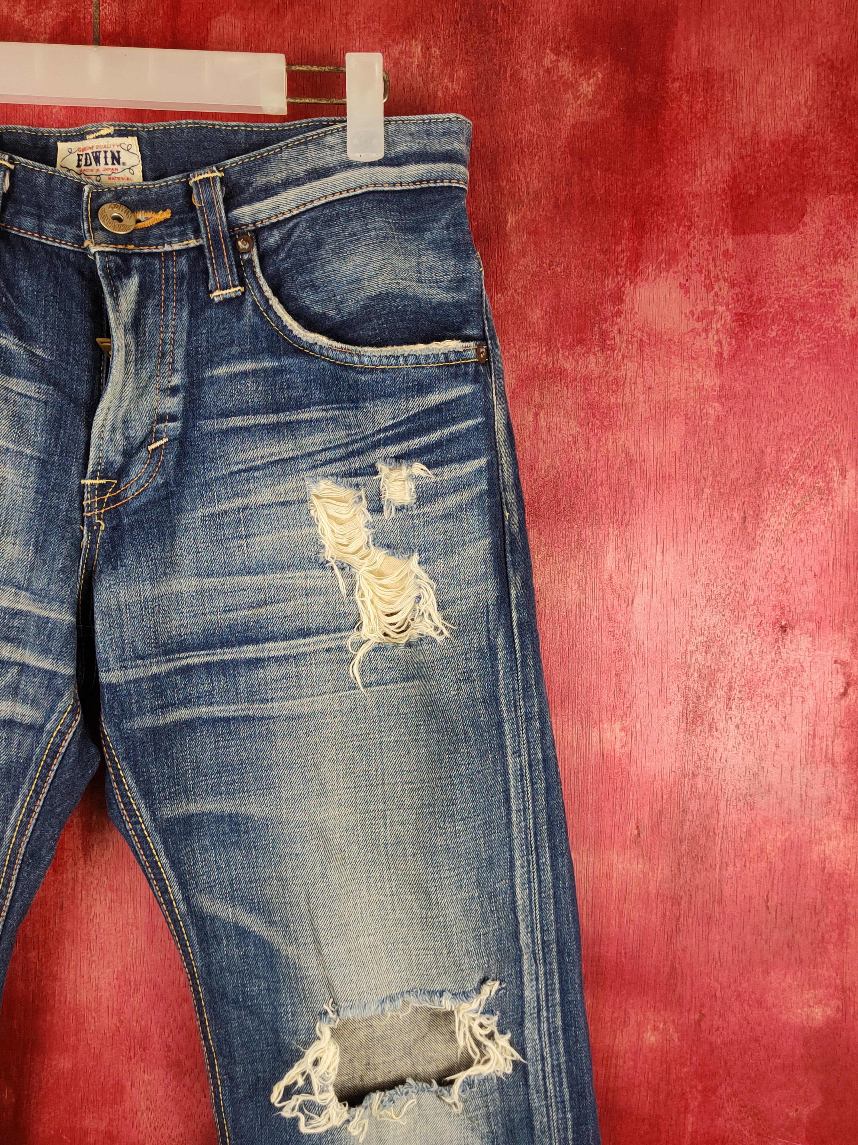 Edwin Edwin Dark faded vtg Distressed ripped jeans Denim #S1485 Size US 31 - 5 Thumbnail