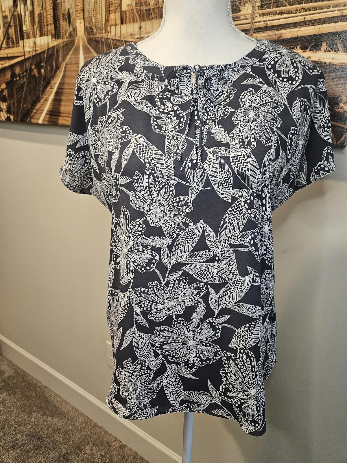 Designer Loft Stylish Cornflower Blue Floral Print Top #162 Size S / US 4 / IT 40 - 3 Thumbnail