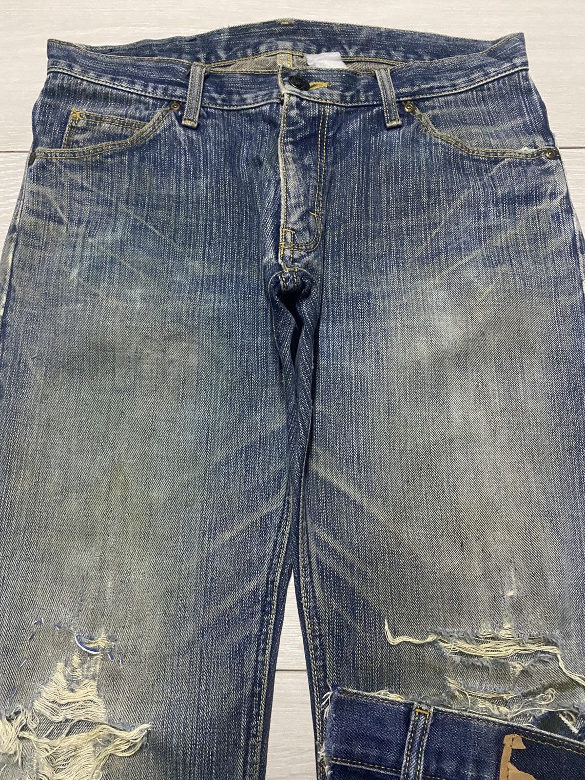 Lee × Number (N)ine Vintage Lee Mud Wash Distressed Patches Flare Jeans Size US 31 - 3 Thumbnail