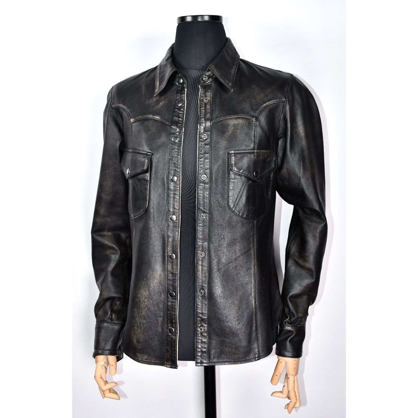 Vintage One Teaspoon Shirt M Black Leather Western Snap Chest 48 cm Length Back 66 cm 25.98 inch Womens Boys Mens Size M / US 6-8 / IT 42-44 - 5 Thumbnail