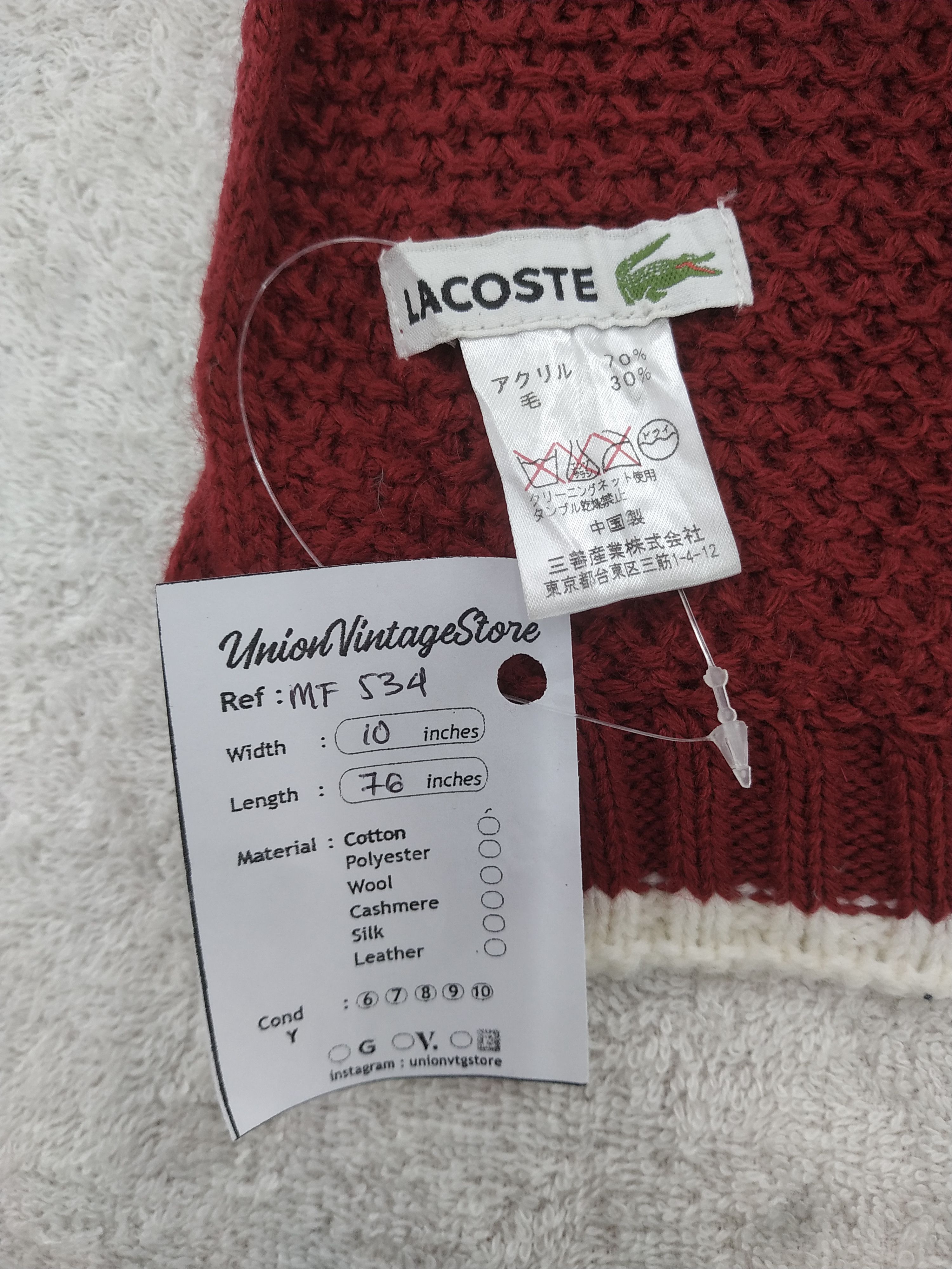 Lacoste Vintage Lacoste Scarf/Muffler/Neckwear MF534 Size ONE SIZE - 5 Thumbnail