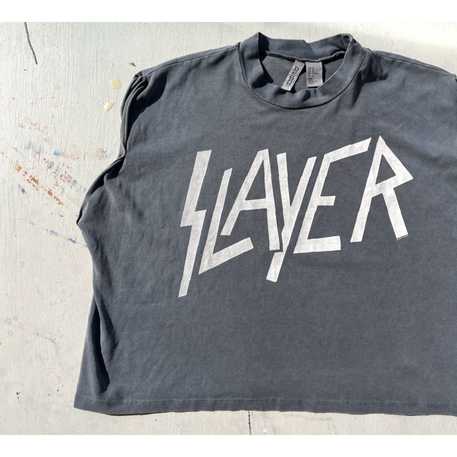 Vintage Women's Slayer T-Shirt Gray Spell-Out M Metal Thrash 80s Scream King Araya Mid Size L / US 10 / IT 46 - 5 Thumbnail