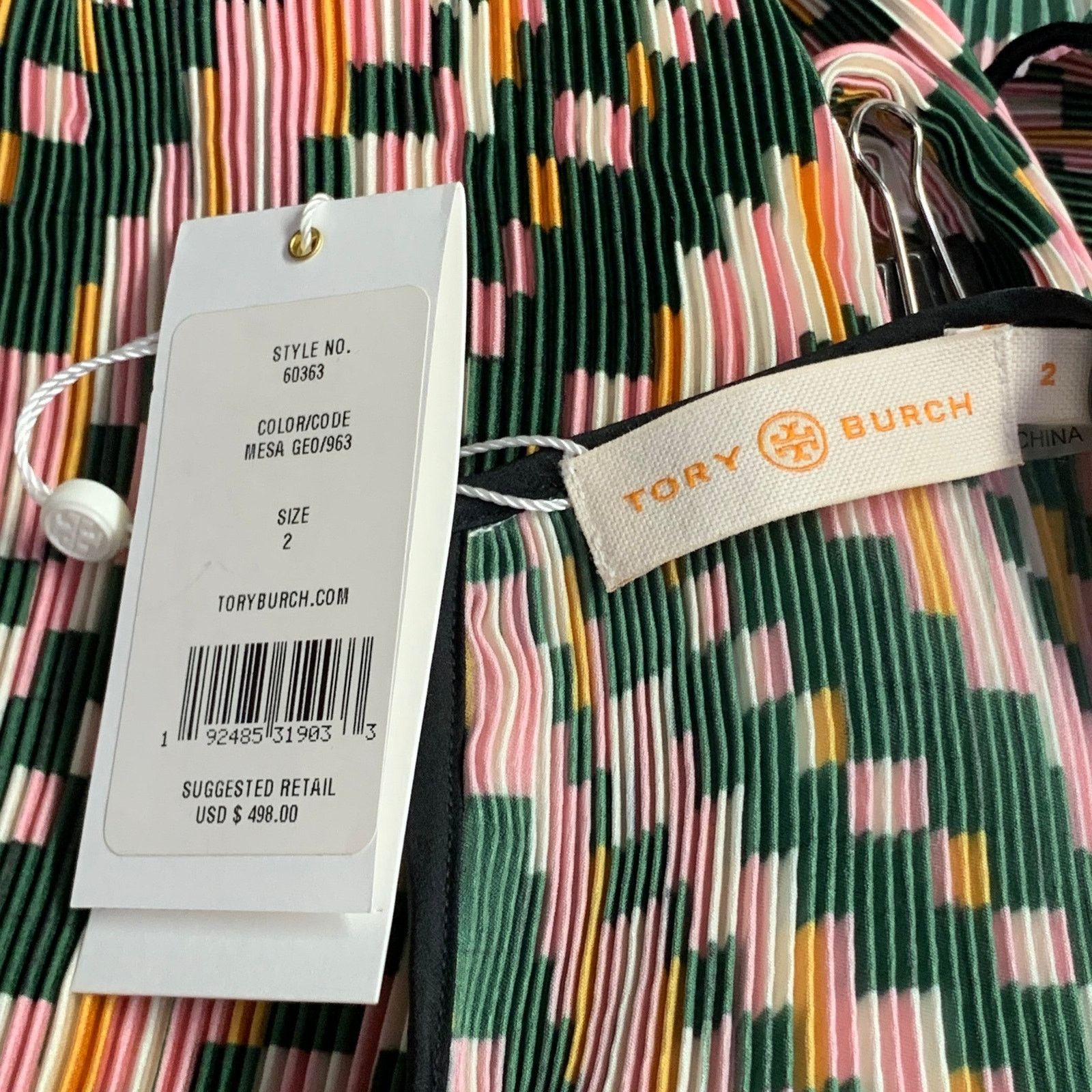 Tory Burch TORY BURCH Pink Yellow Polyester Geometric Pleated Blouse Size XS / US 0-2 / IT 36-38 - 8 Thumbnail