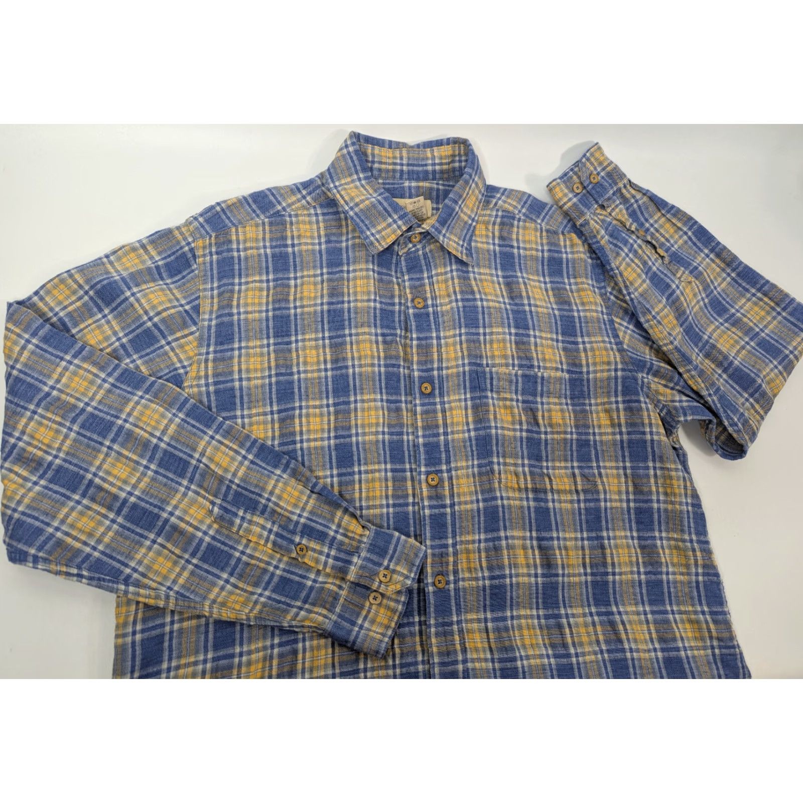 The Territory Ahead The Territory Ahead Men Shirt Size Large L/S Plaid Linen Sorona Yellow Blue Size US L / EU 52-54 / 3 - 2 Thumbnail