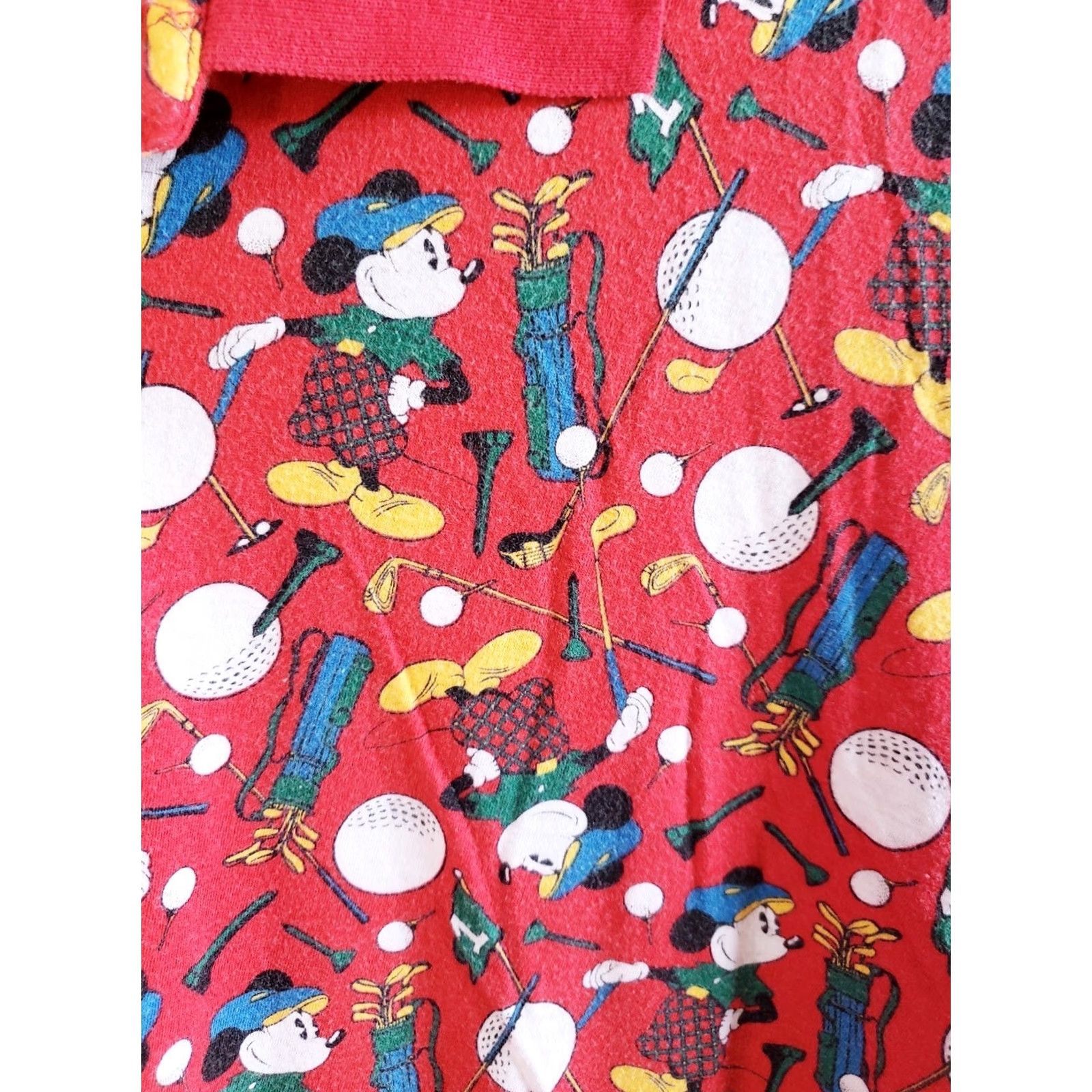 Disney VINTAGE Mickey & Co. Golf Polo Shirt XL Red Shirt Mens 90s Mickey Golfing Pattern Button-Up Polo Size US XL / EU 56 / 4 - 4 Thumbnail