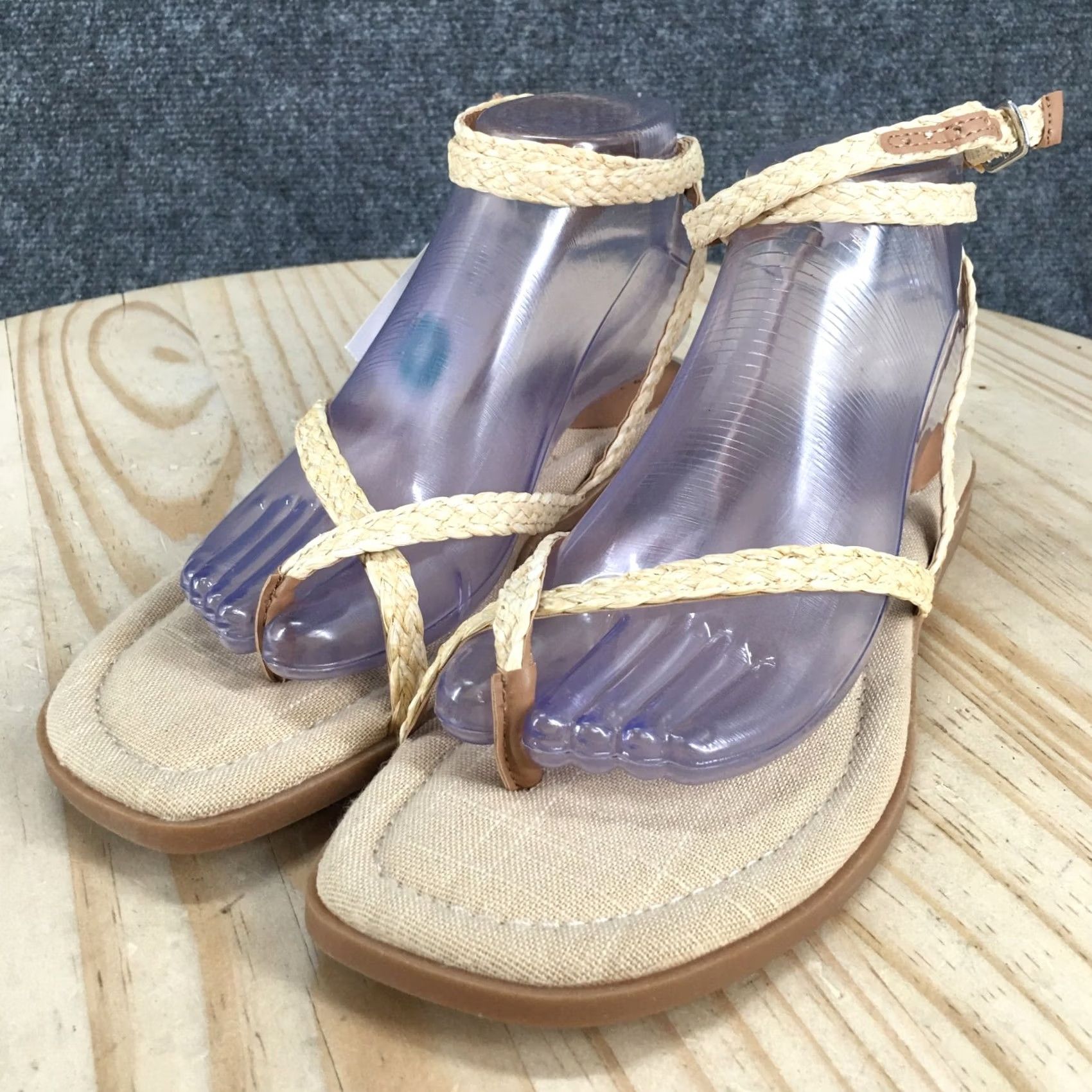 Vintage A New Day Sandals Womens Raffia Braided Ankle Strap Strappy Beige Casual Flat Sandals 9 Mens? Size US 9 / IT 39 - 3 Thumbnail