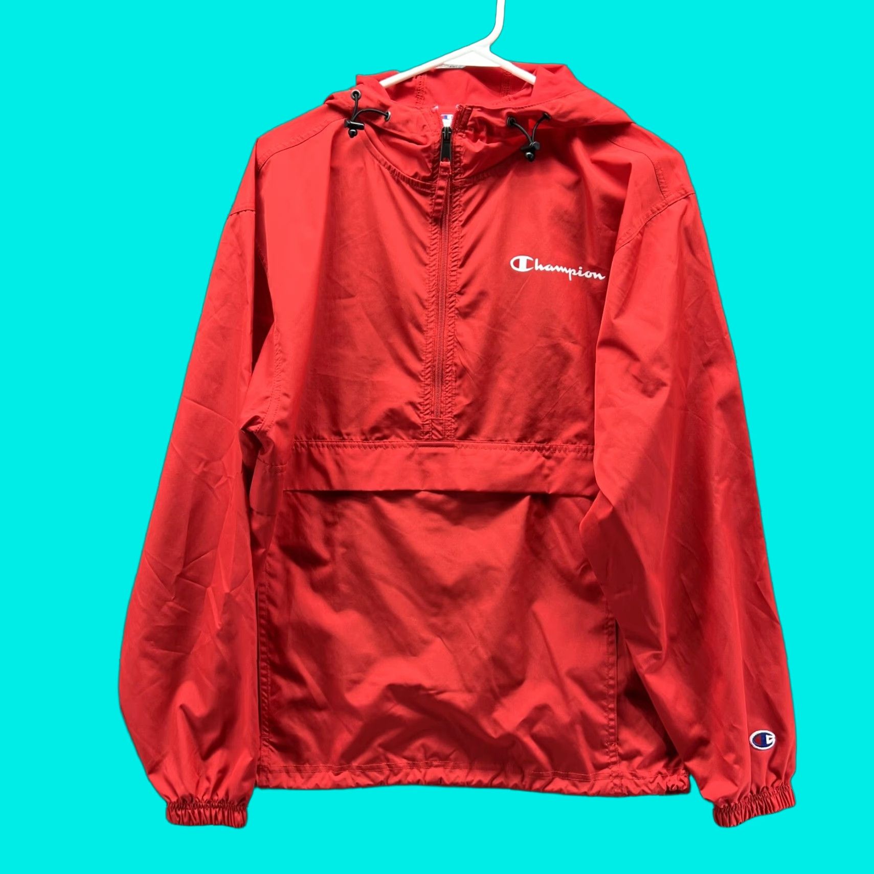 Champion VINTAGE Champion Jacket Anorak Hoodie Windbreaker Red Polyester Pullover Men Small S Regular Logo Winter Fall Spring Summer 40 in Chest Mens Size US S / EU 44-46 / 1 - 1 Thumbnail