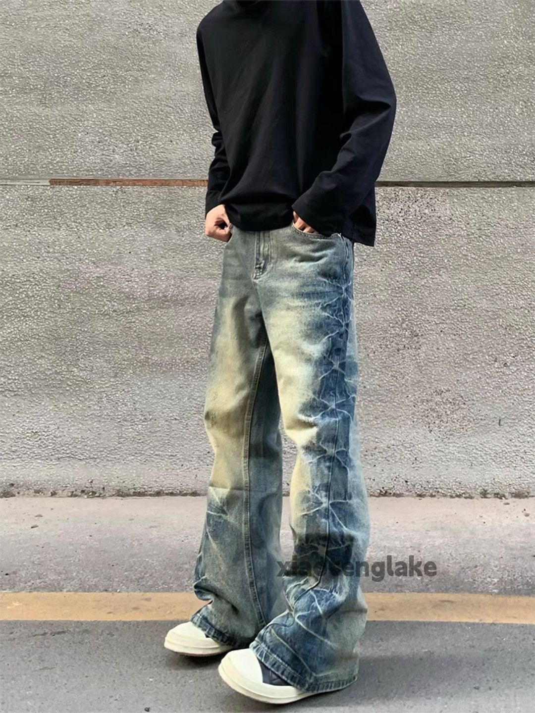 Jean × Vintage Washed faded rusty stain paint grunge punk flared jeans Size US 32 / EU 48 - 3 Thumbnail
