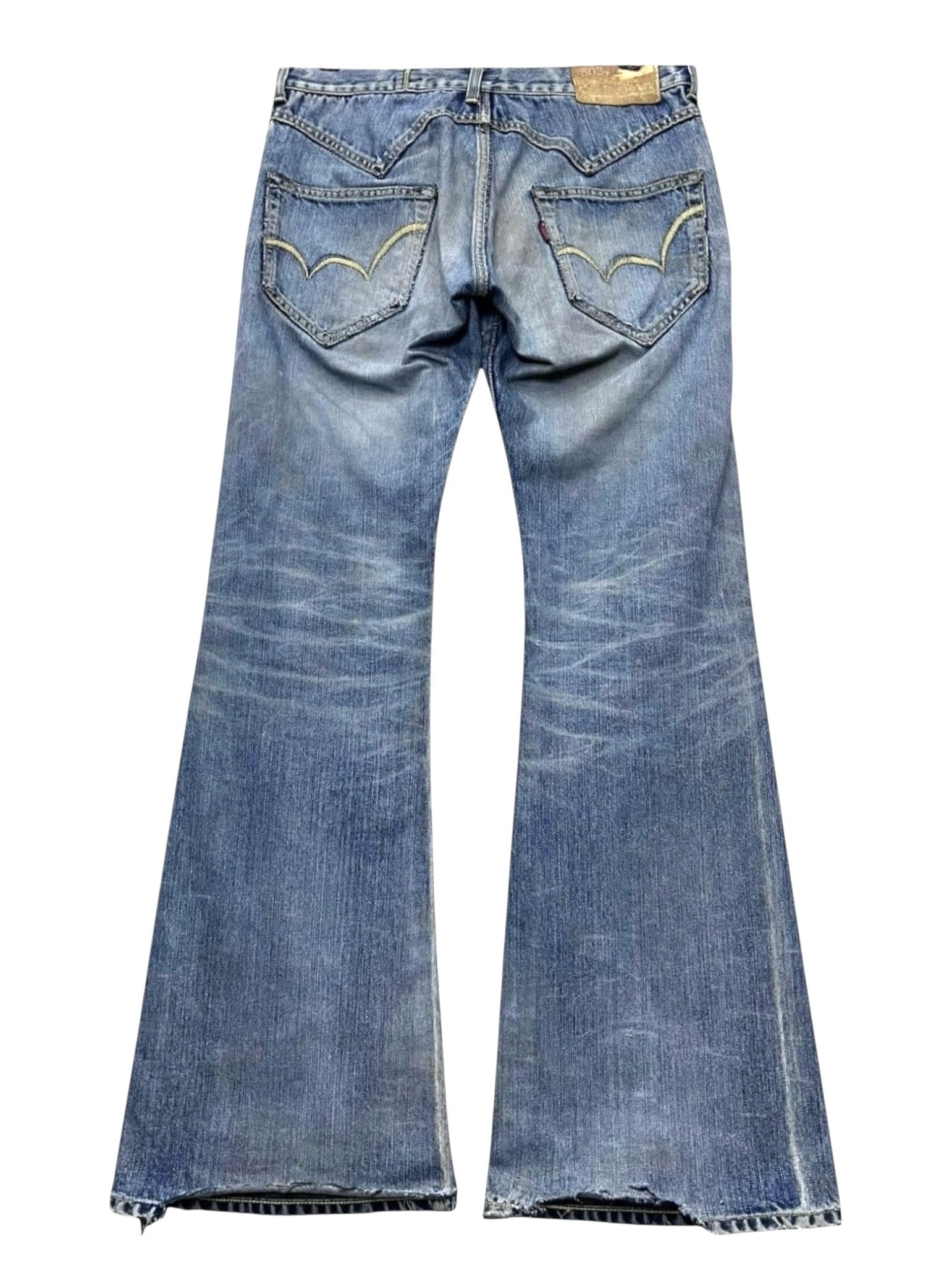 Edwin 🔥Vintage Aging Patina Distressed Denim Süper Flare Jeans Size US 31 - 2 Thumbnail