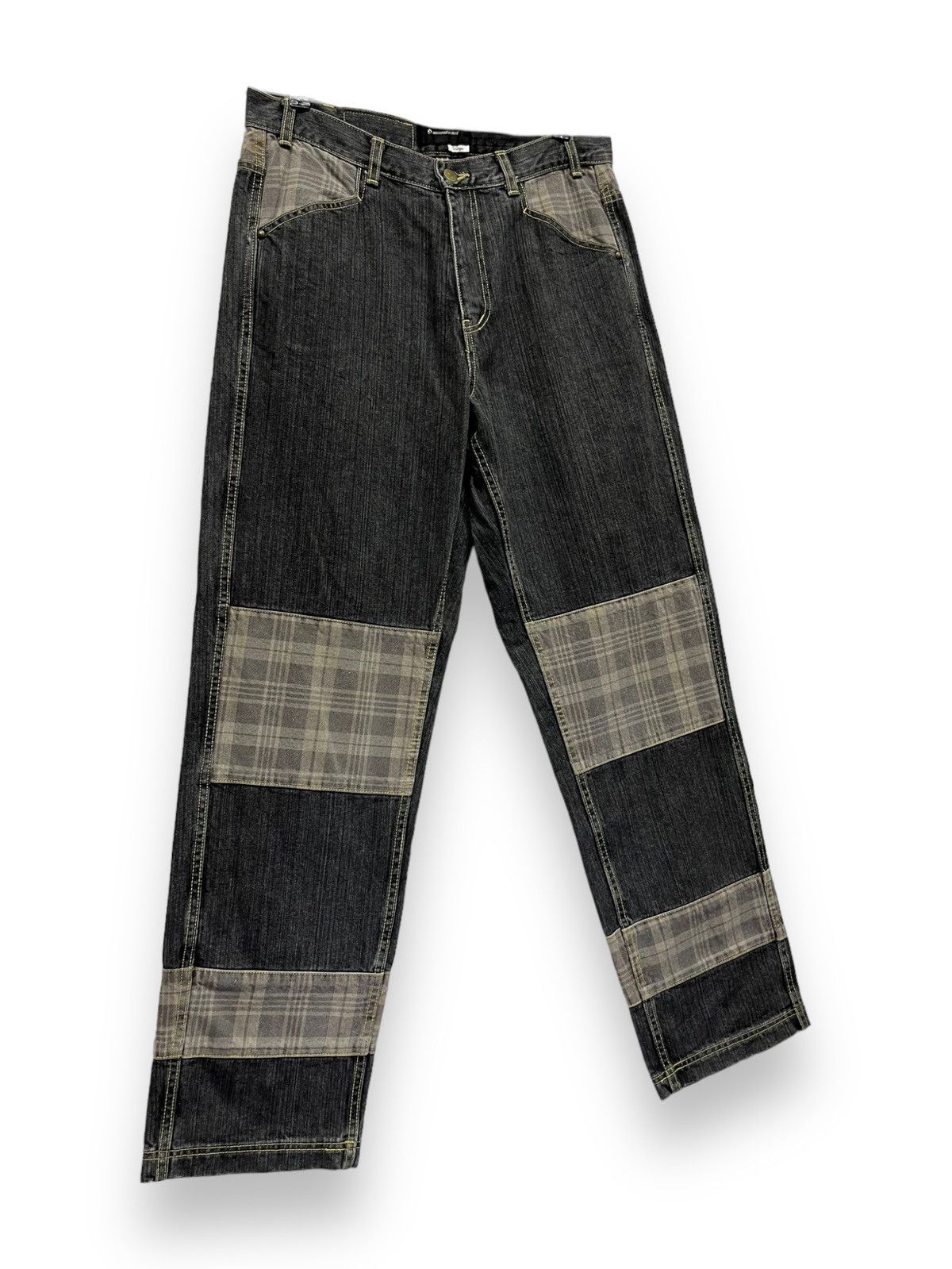 Japanese Brand HIPHOP BAGGY💥CENSORED SENTIENT Nova Check Patchwork Denim💥 Size US 32 / EU 48 - 4 Thumbnail