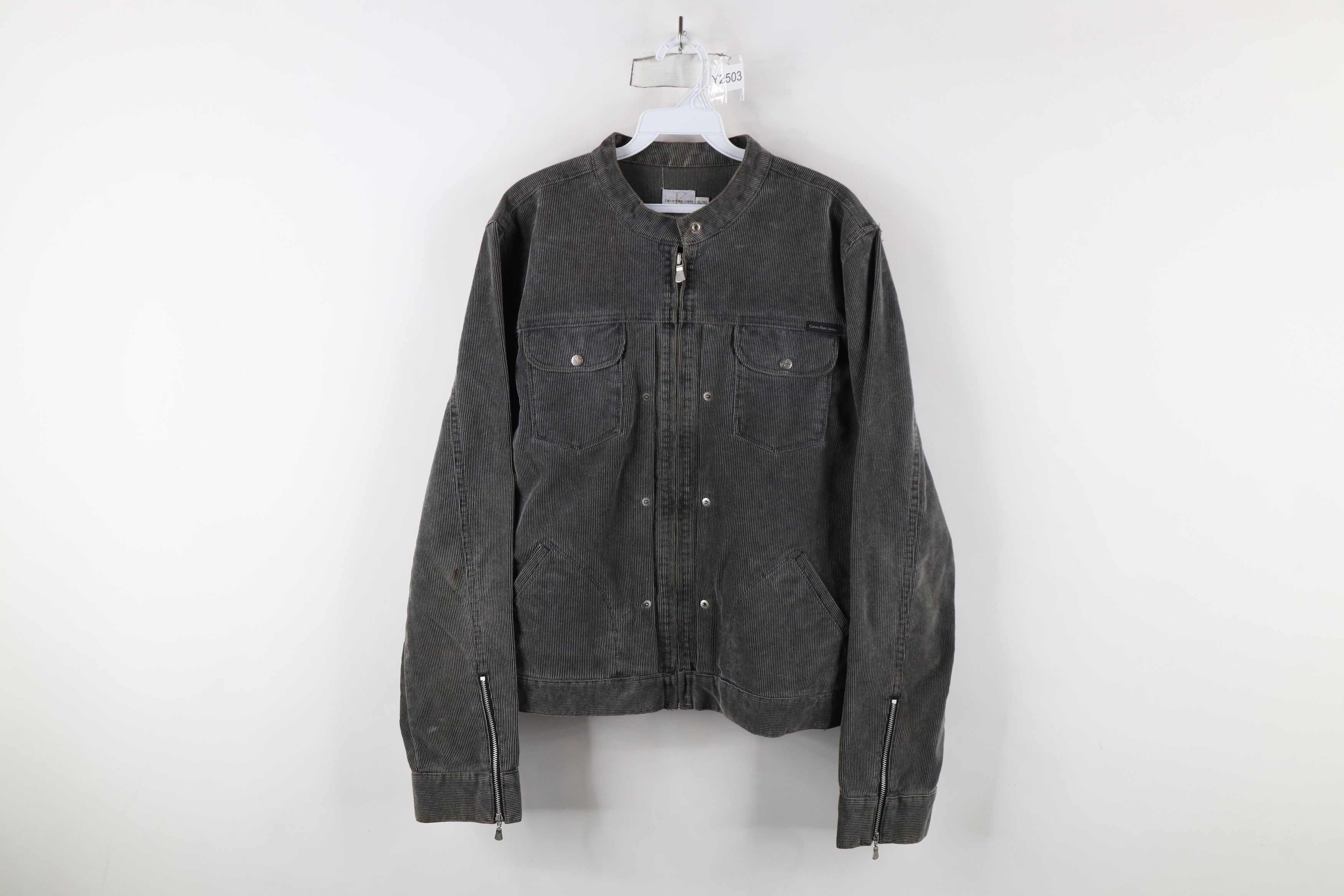 Calvin Klein × Vintage Vintage 90s Calvin Klein Corduroy Cafe Racer Bomber Jacket Size XL / US 12-14 / IT 48-50 - 1 Thumbnail