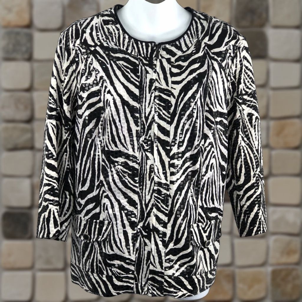Element Elementz Jacket XL Blk/wht Zebra Sparkle Zip Up 3/4 Sleeve Button Mock Pockets Size XL / US 12-14 / IT 48-50 - 1 Thumbnail