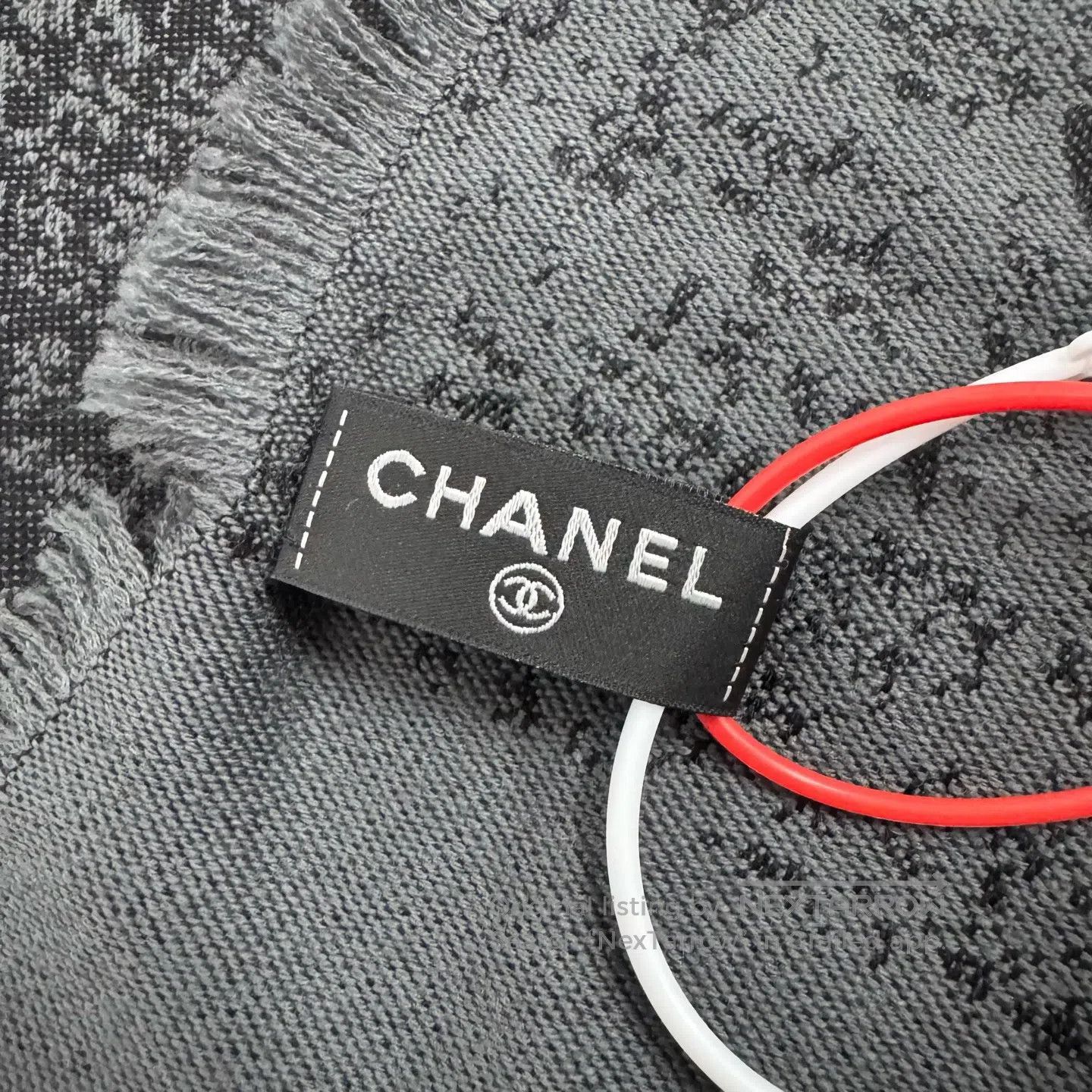Chanel Chanel Dark gray checkered double-C wool scarf and shawl| Size ONE SIZE - 4 Thumbnail