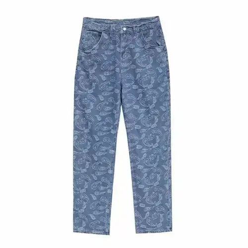 Jean Print Cashew Flower Straight Jeans Size US 32 / EU 48 - 4 Thumbnail