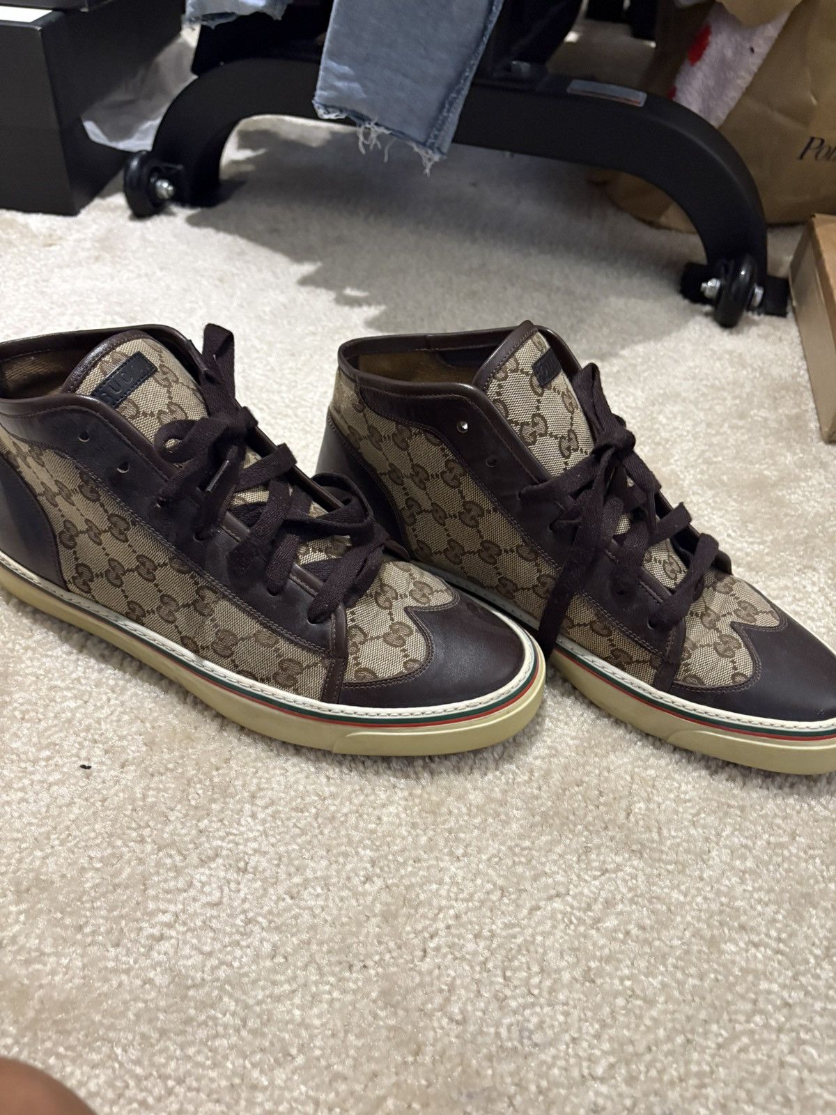 Gucci Gucci GG Canvas Monogram Wingtip High Top Sneaker Size US 10.5 / EU 43-44 - 3 Thumbnail